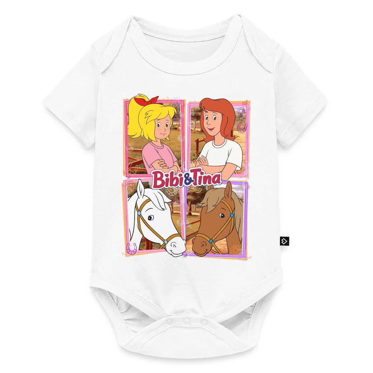 Spreadshirt Kurzarmbody Bibi Und Tina Mit Amadeus Und Sabrina Kachelmotiv Kurzarm Baby Body (1-tlg)