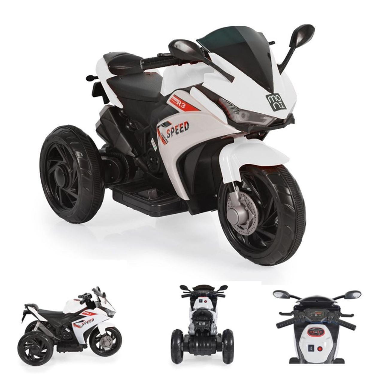 Moni Elektro-Kindermotorrad Kinder Elektromotorrad Hurricane, Belastbarkeit 30 kg, drei Räder, Musikfunktion, Rückwärtsgang