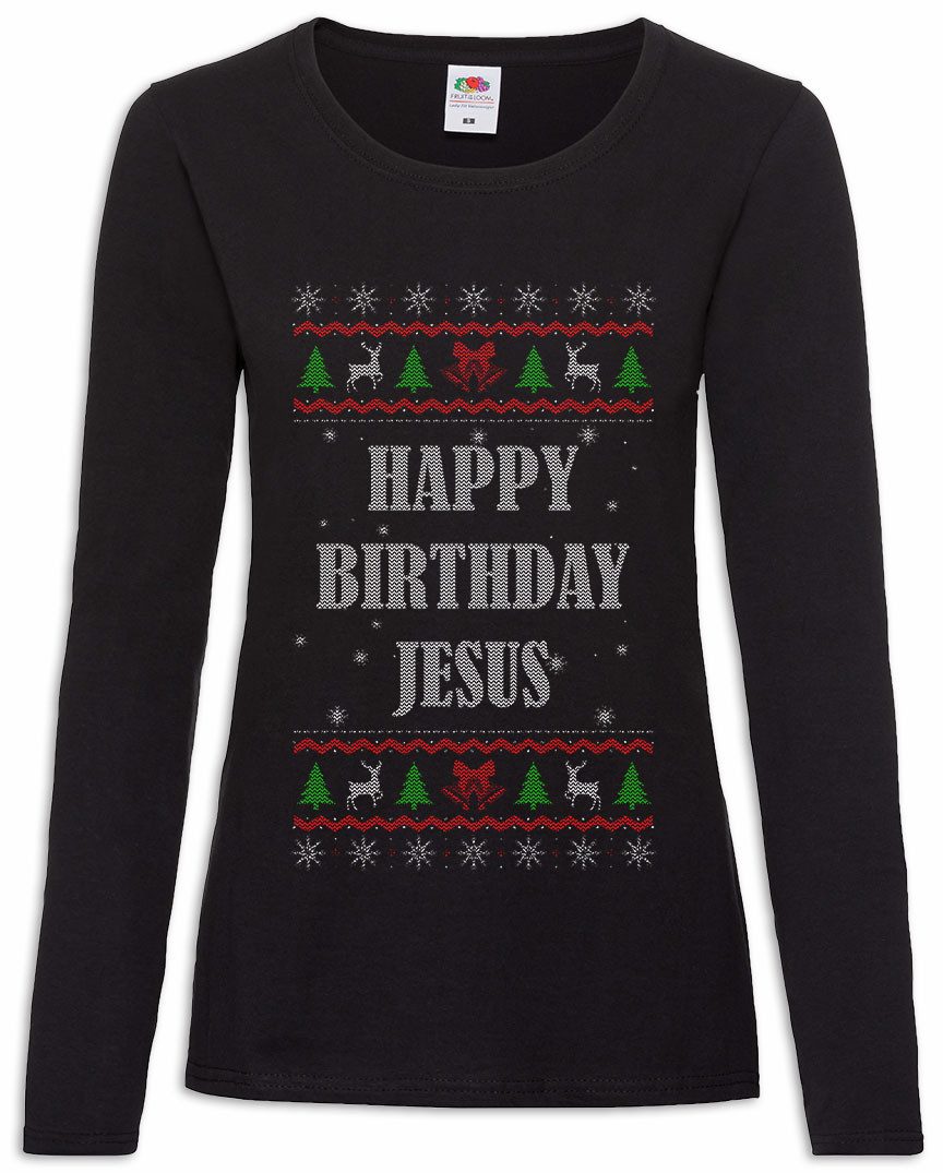 Langarmshirt Happy Birthday Jesus Damen Langarmshirt Holy Christus Christmas X-Mas