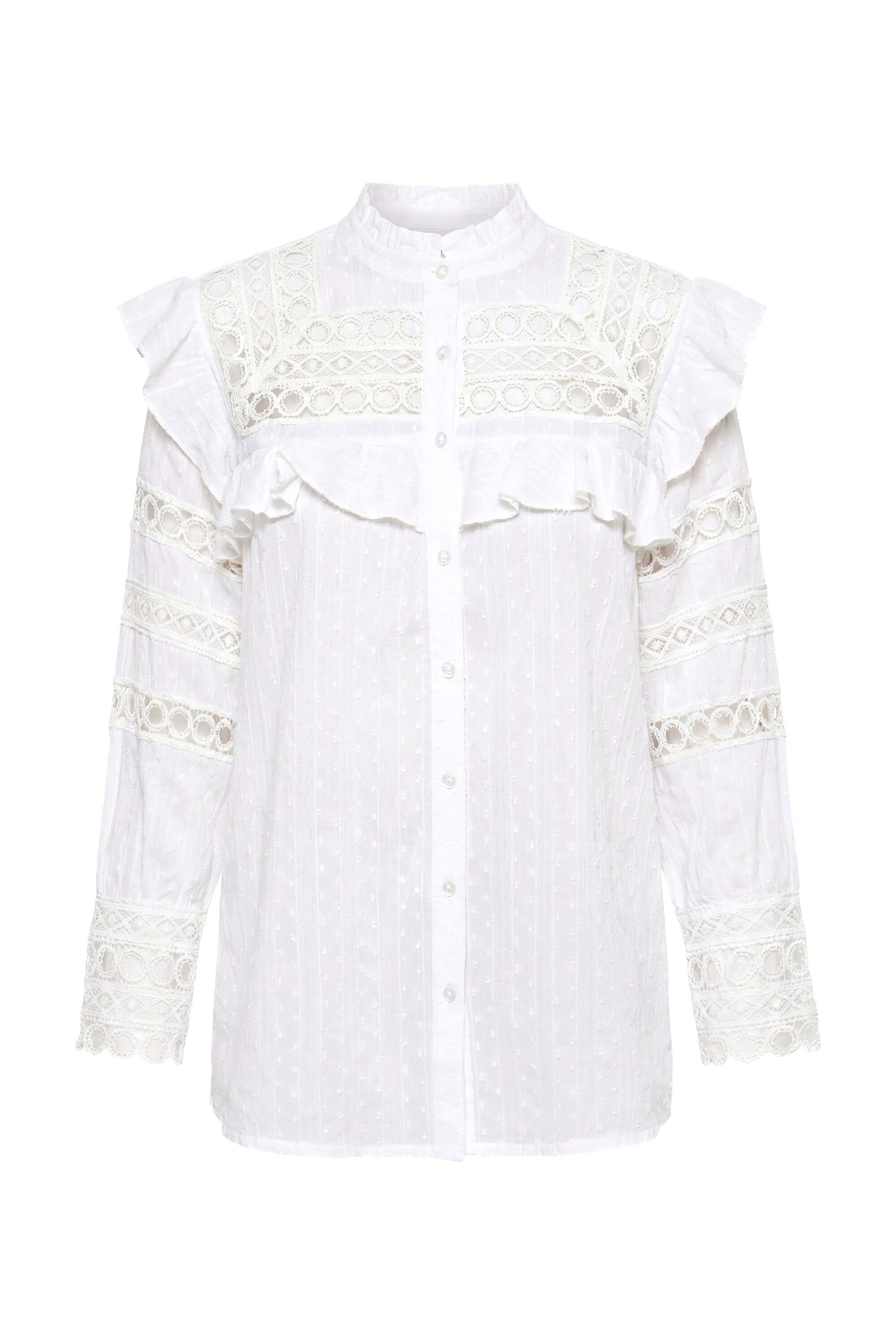 Ulla Popken Tunika Boho-Bluse Rüschen/Spitze Stehkragen Langarm – Bild 2 von 4
