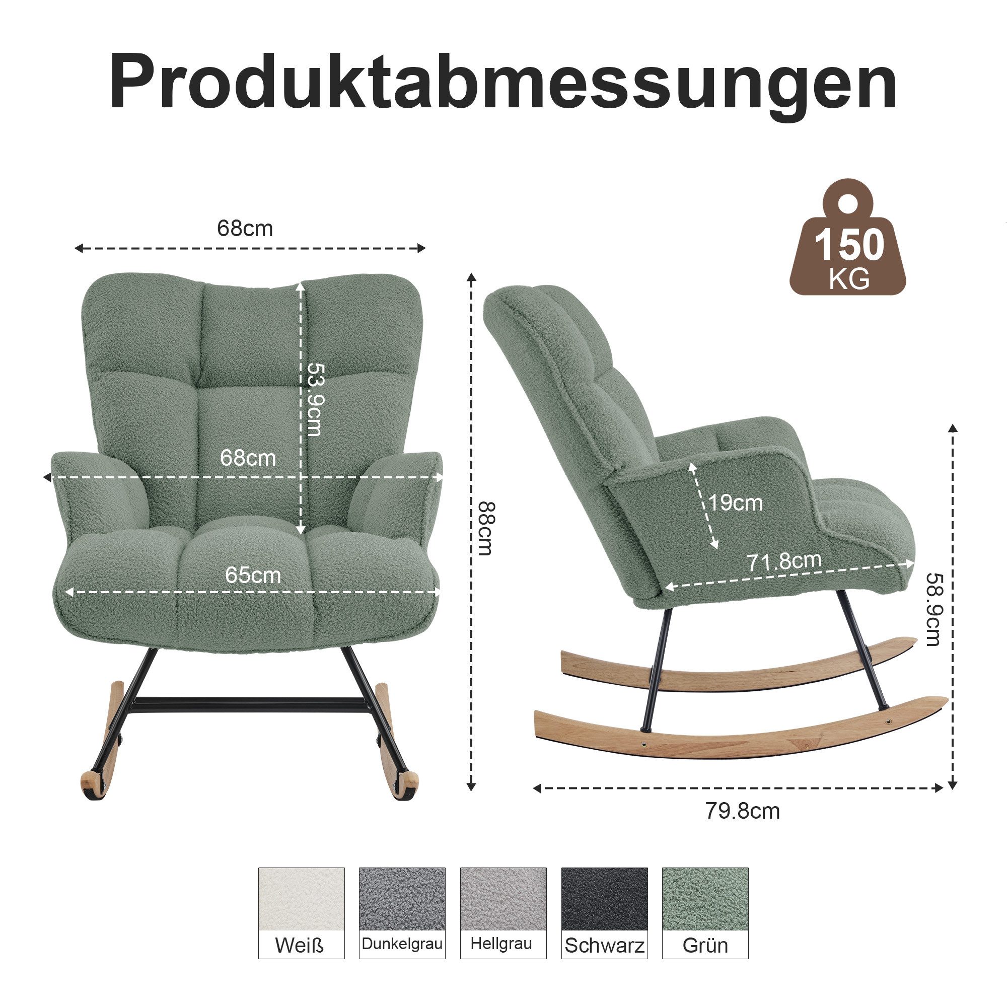 Aunekiv Schaukelstuhl Moderner Relaxsessel & Schaukelsessel in Teddyplüsch-Optik (1 St), perfekt als Stillstuhl & Lesesessel für Wohn- und Babyzimmer – Bild 2 von 5