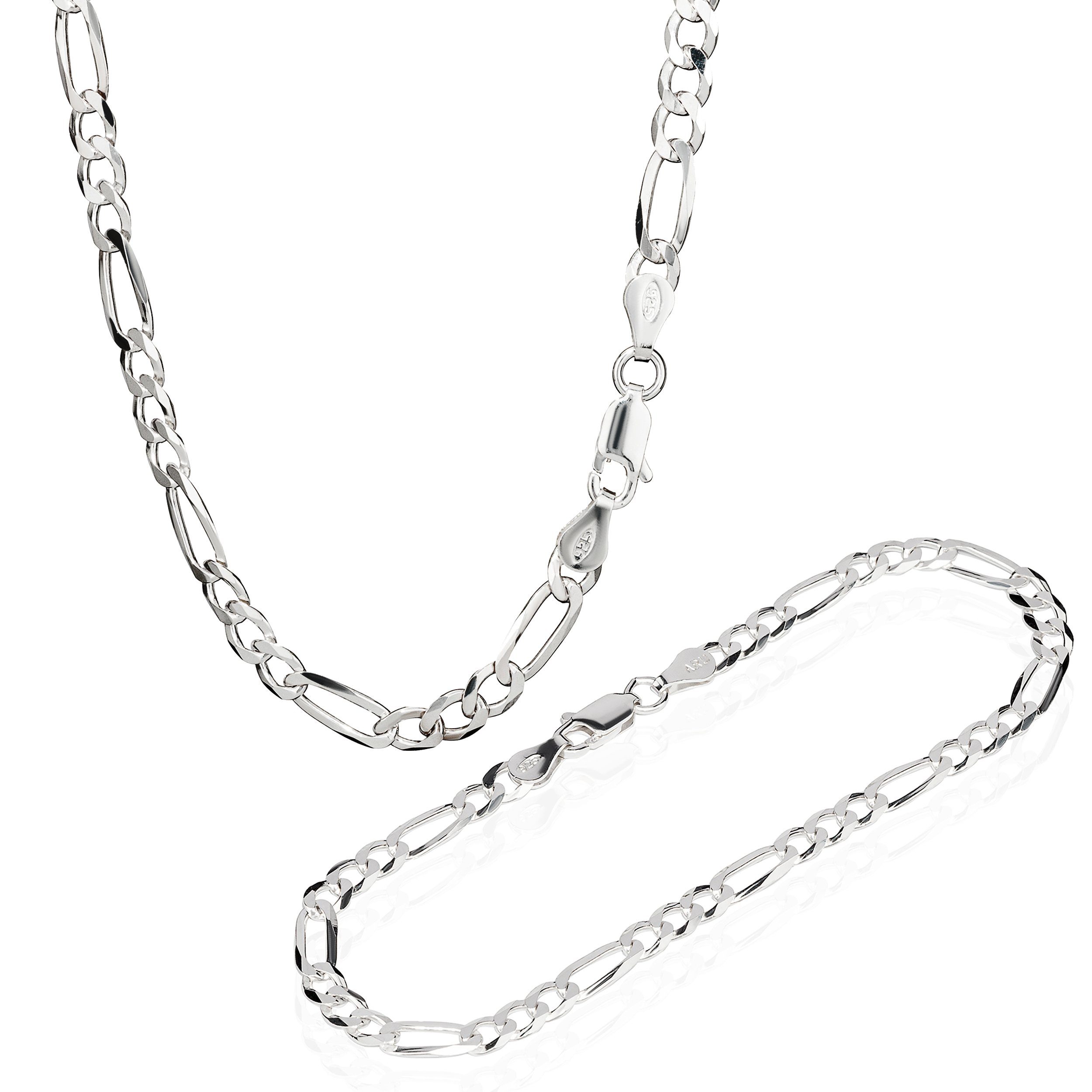 NKlaus Silberkette 19cm Armband 925 Silber hochglanz Figarokette 3+1 (1 Stü günstig online kaufen