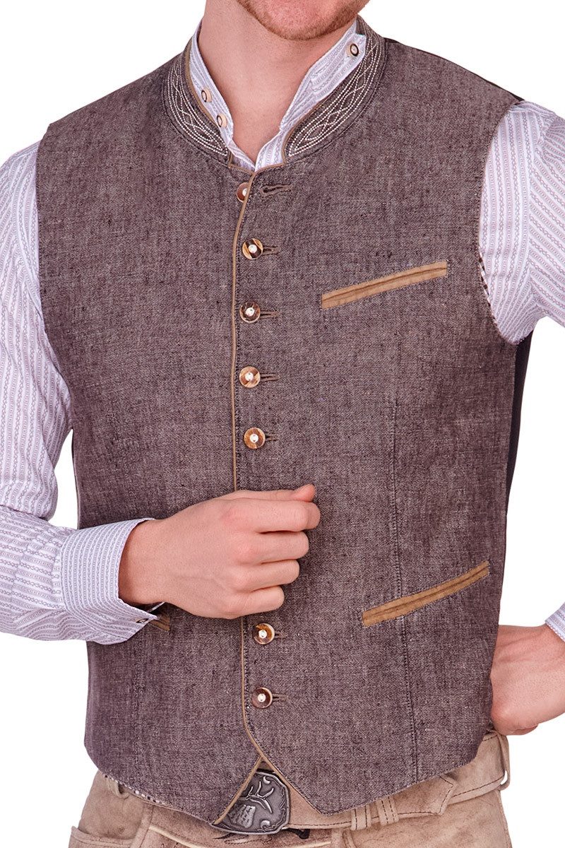 Maddox Trachtenweste Leinenweste - OLIVER - kiesel, oliv günstig online kaufen