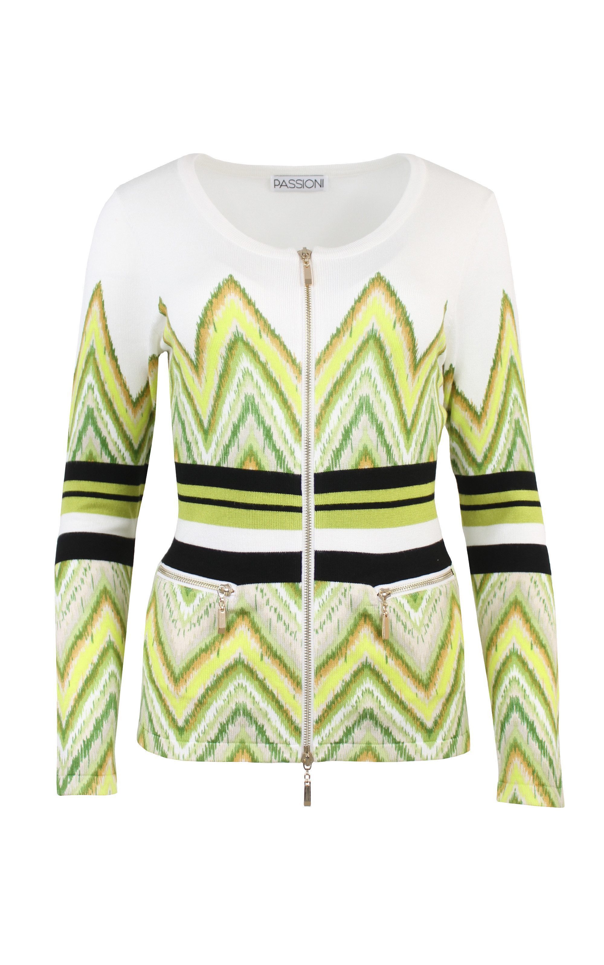 Passioni Cardigan Strickjacke mit Zick-Zack Design und Reißverschluss – Bild 2 von 3