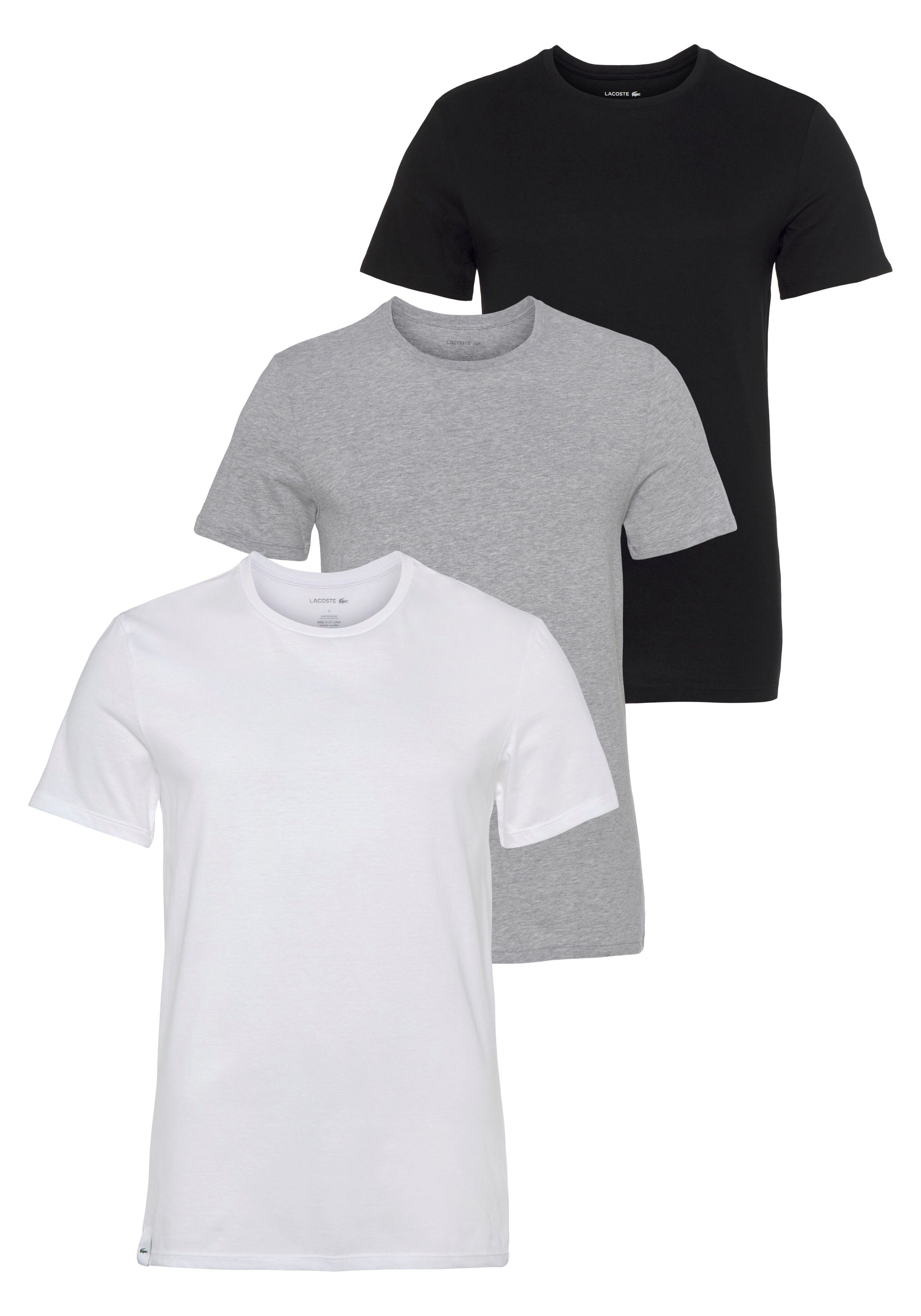 angenehmes (3er-Pack) weiß Atmungsaktives grau für schwarz T-Shirt Hautgefühl Baumwollmaterial Lacoste