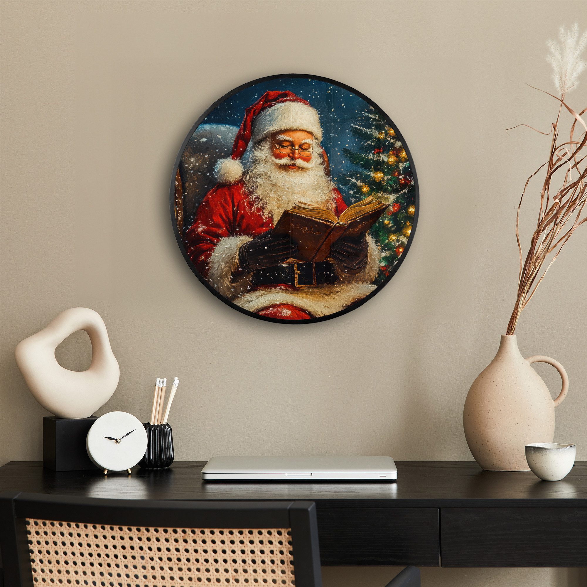 MuchoWow Poster Rund - Weihnachtsmann - Weihnachten - Winter - Weihnachtsbaum, (1 St), Runde Wandbilder, Deko für Wohnzimmer und Schlafzimmer, 40x40 cm