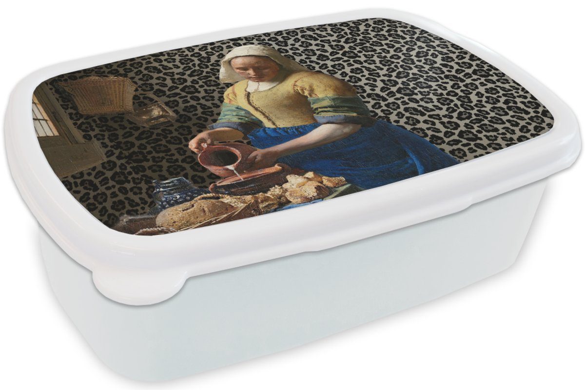 Brotbox - Milchmädchen Mädchen weiß Meister, Alte für Erwachsene, Kinder Kunststoff, und und - Kunst MuchoWow Lunchbox Jungs Gemälde Brotdose, (2-tlg), - Pantherdruck - - für Vermeer