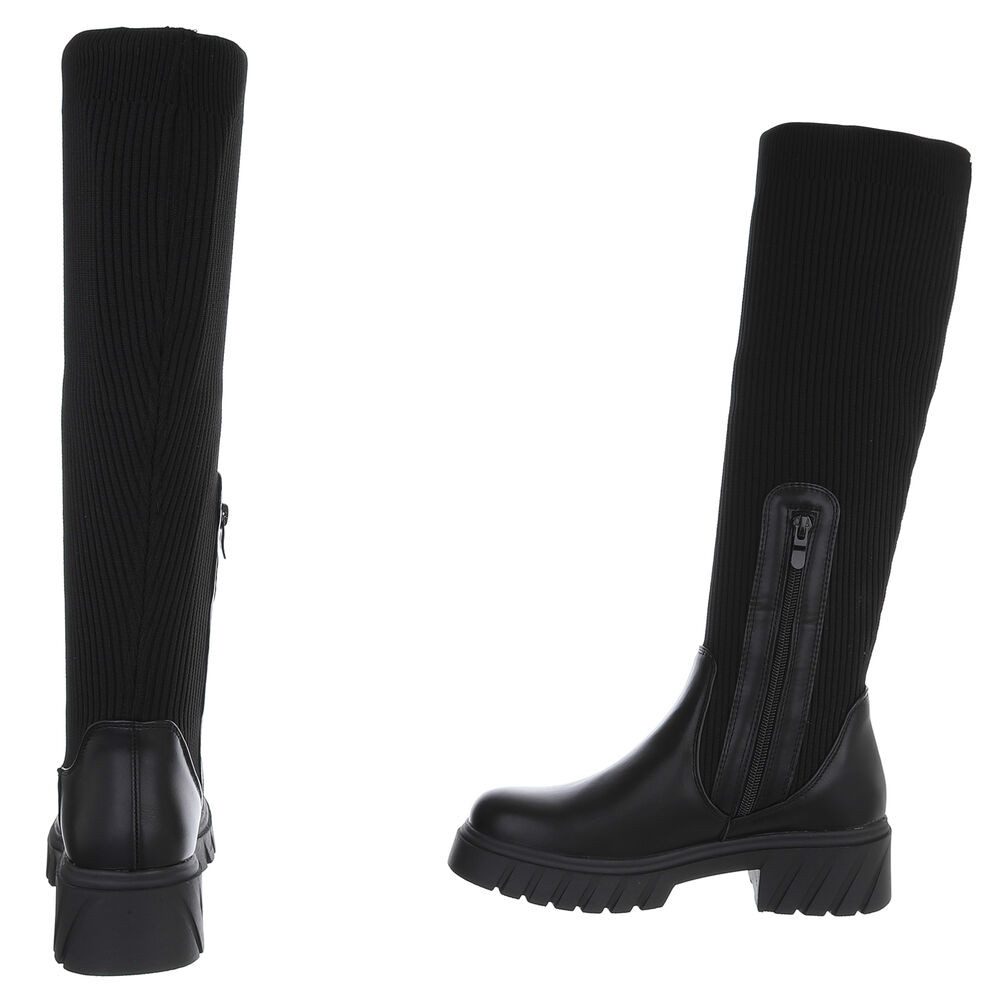Ital-Design Kniehohe Damenstiefel mit strukturiertem Schaft und Blockabsatz Plateaustiefel (90514852) Blockabsatz Stiefel in Schwarz – Bild 5 von 5