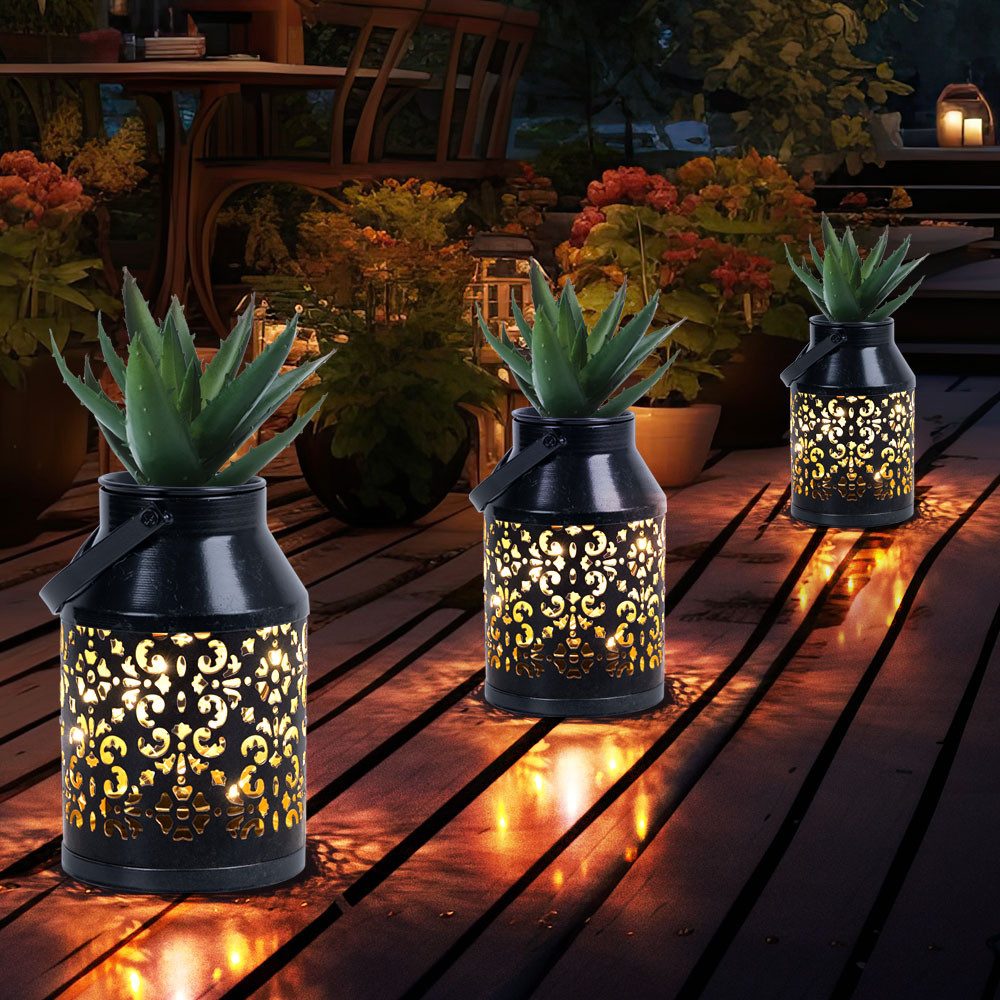 etc-shop LED Solarleuchte, LED-Leuchtmittel fest verbaut, Solarlampen für Außen Balkon Muster Gartendeko 3er Set