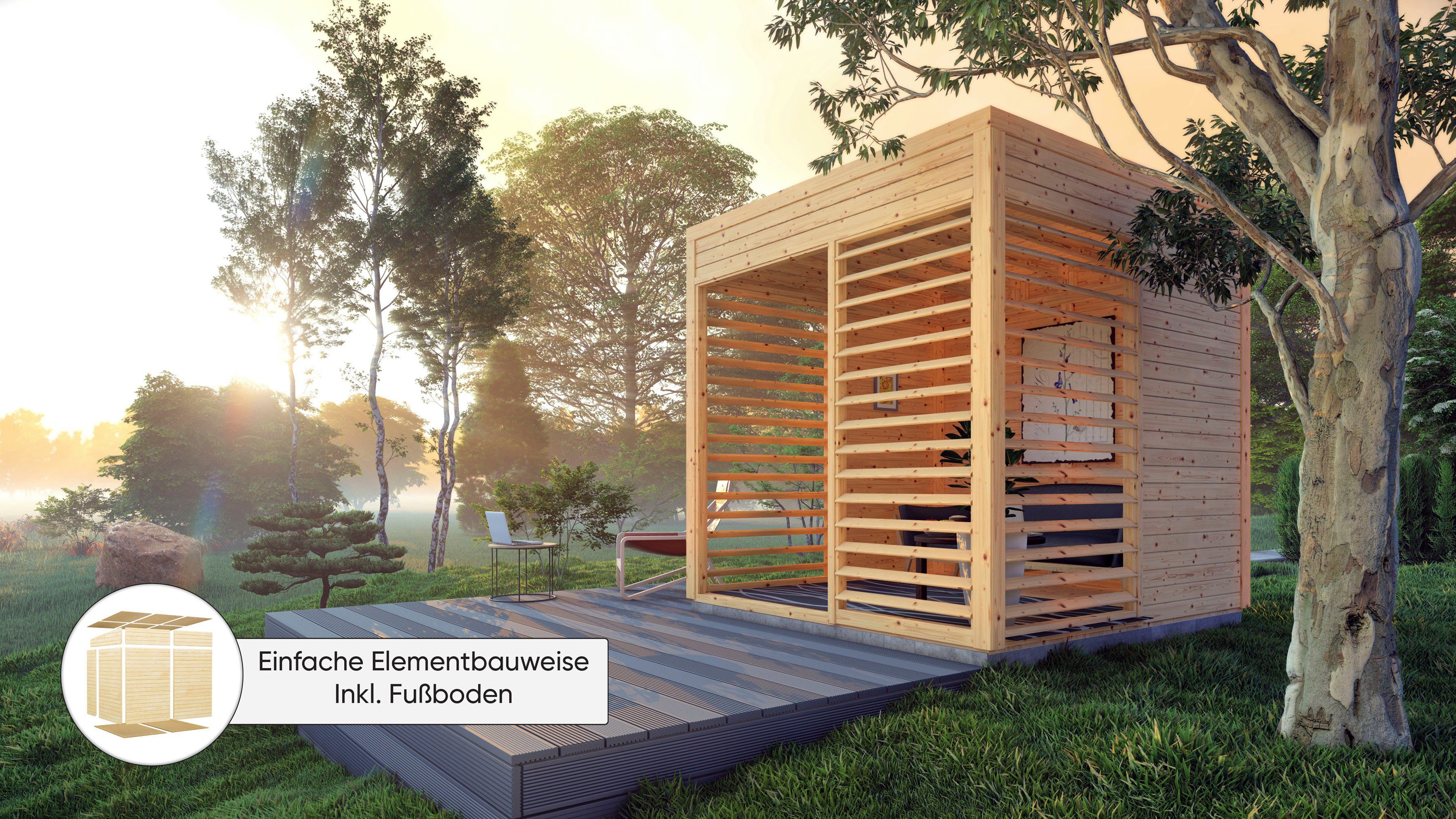 BERTILO Pavillon Modern Art 1, aus nordischer Fichte, kompletter Bausatz inkl. Dach und Boden