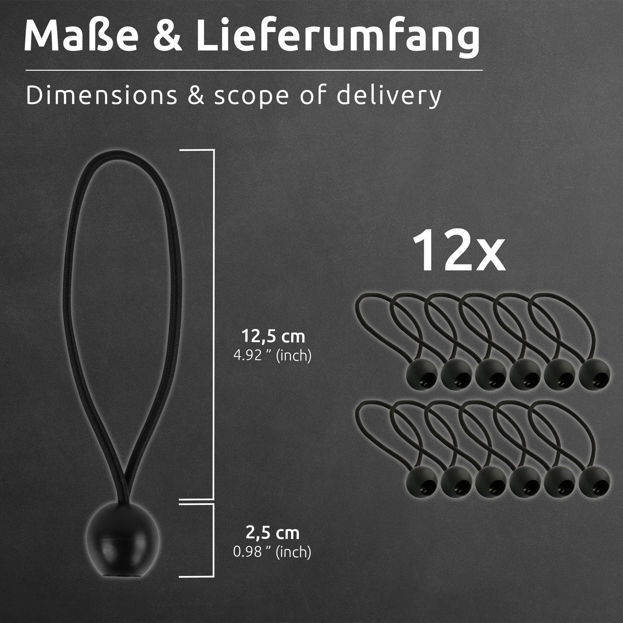 ECENCE Spanngurt 12x Spann-Gummi mit Kugel Schwarz Planenspanner (12-St)