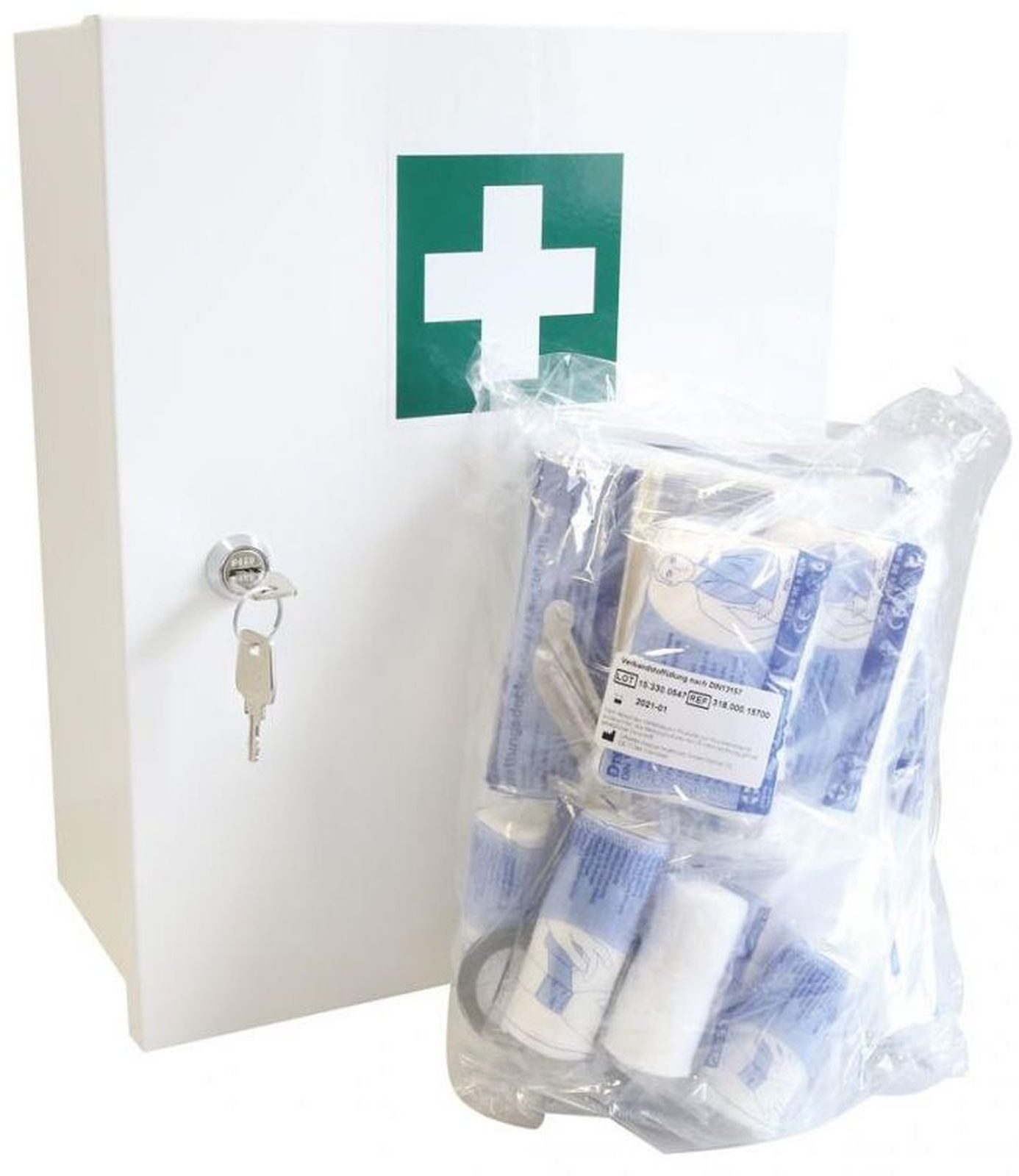 Franz Mensch Erste-Hilfe-Set Metall-Verbandschrank Basic 14,5x29x36cm weiß