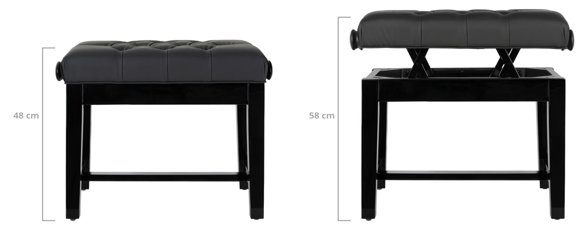 Classic Cantabile Klavierbank Pianobank Modell X - Höhenverstellbar von 48,5 - 56 cm (Hochwertiger Klavierhocker, 1-St., Sitzfläche im Chesterfield-Stil: 57 x 34 cm), 4-fache Kreuz-Mechanik