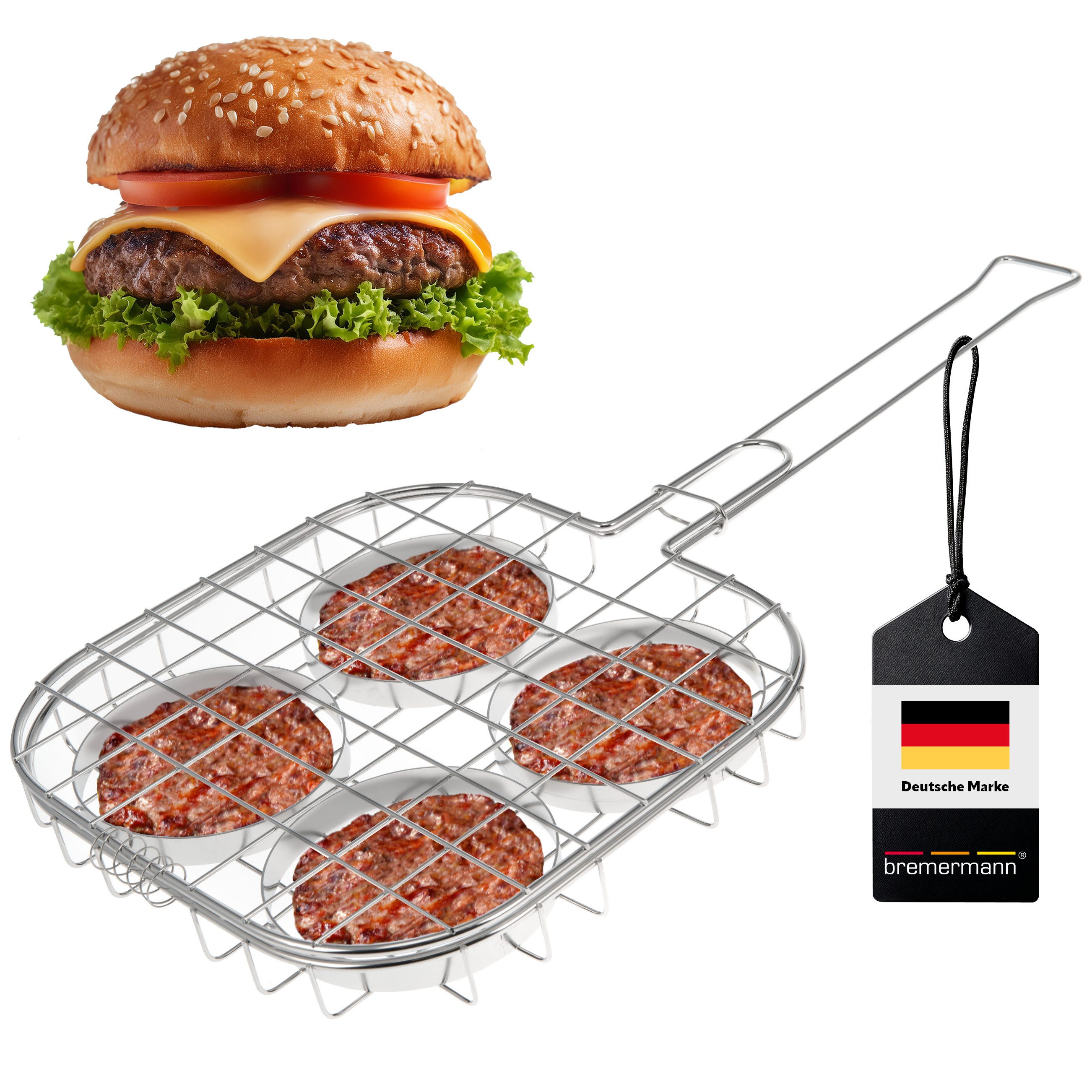 Grillguthalter Burger-Grillhalter für 4 Burger Patties // ca. 57 x 26 cm