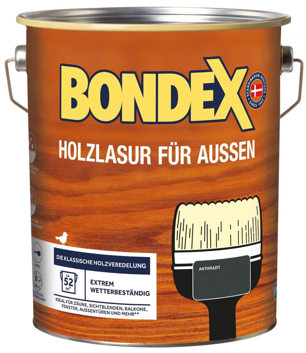 Bondex Holzschutzlasur für Aussen, 4 l, TÜV- geprüfte Witterungsbeständigkeit, 15 Farben