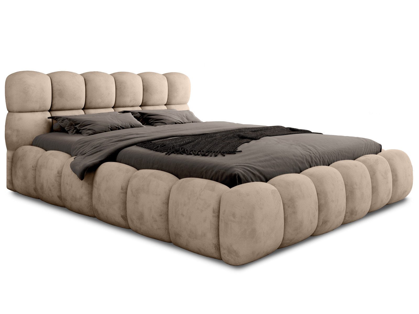 yourhouse24 Polsterbett Designer Boston mit Bettkasten und Lattenrost (Bettgestell mit Lattenrost und Bettkasten), Veloursstoff, Steppkopfteil, Bettkasten, pflegeleicht, stilvoll