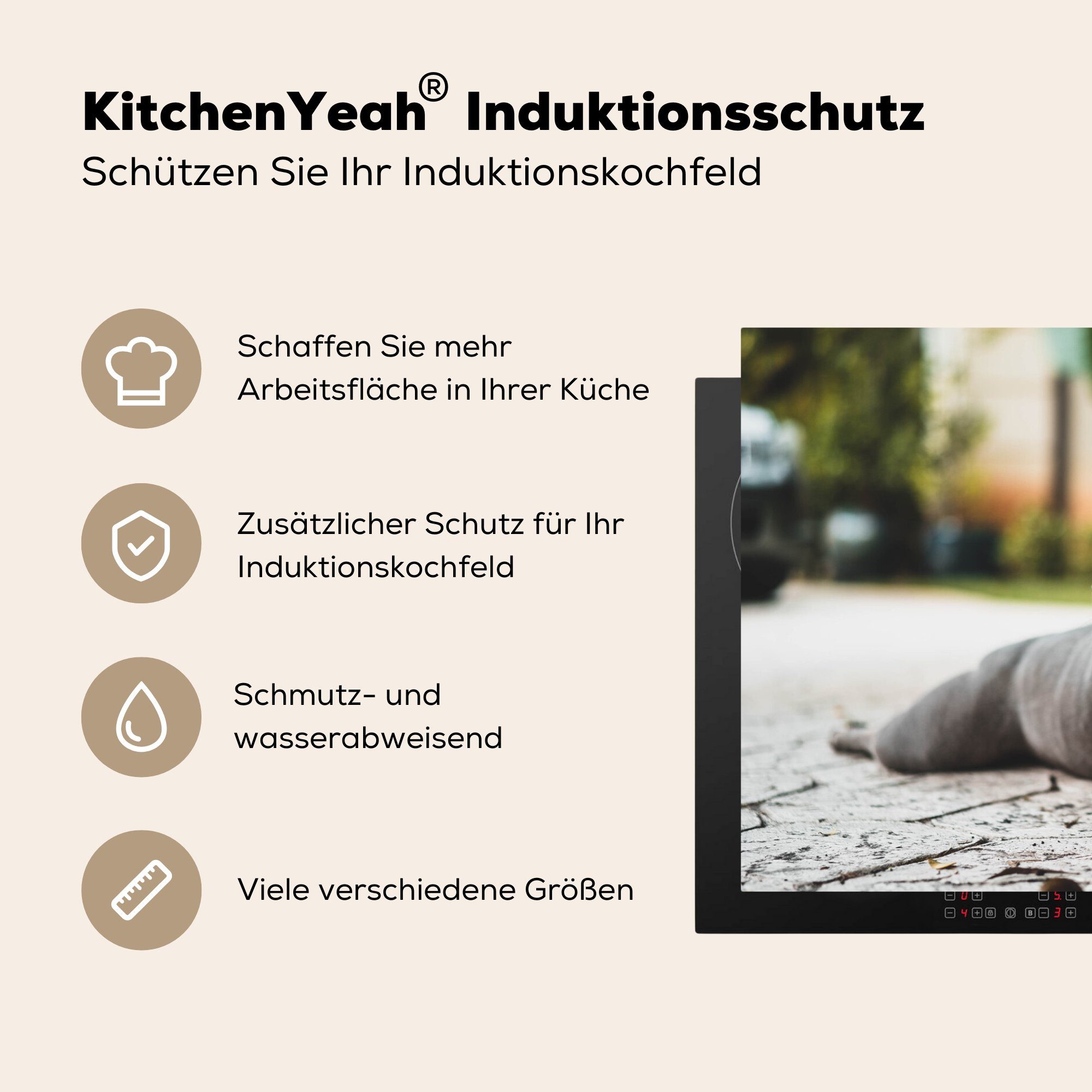 Schutz Induktionskochfeld küche, Herdblende-/Abdeckplatte Zunge 81x52 - die Ceranfeldabdeckung Hund für MuchoWow (1 Vinyl, - cm, Steine, tlg),