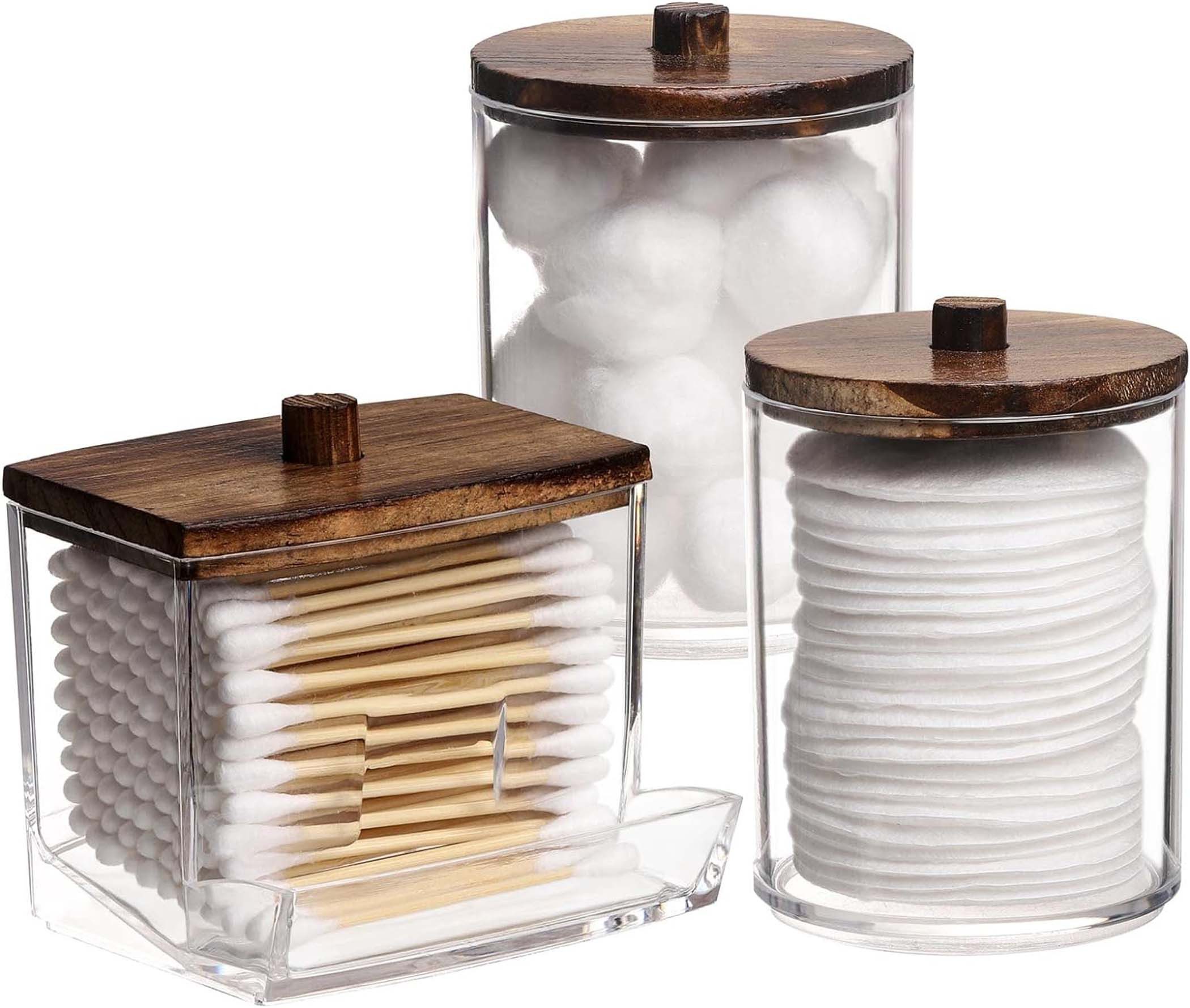 Auledio Wattestäbchenspender 3x Aufbewahrung für Wattestäbchen stapelbar,Badezimmer Organizer