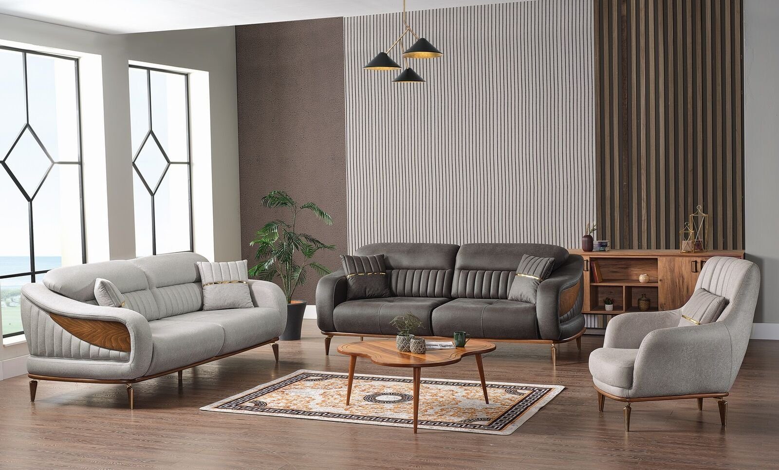 JVmoebel Wohnzimmer-Set Sofagarnitur 3+3+1 Sitzer Modern Relax Sessel Modern Stil 3tlg Luxus, (3-St., 2x Sofa 3 Sitzer + 1x Sessel), Made in Europa