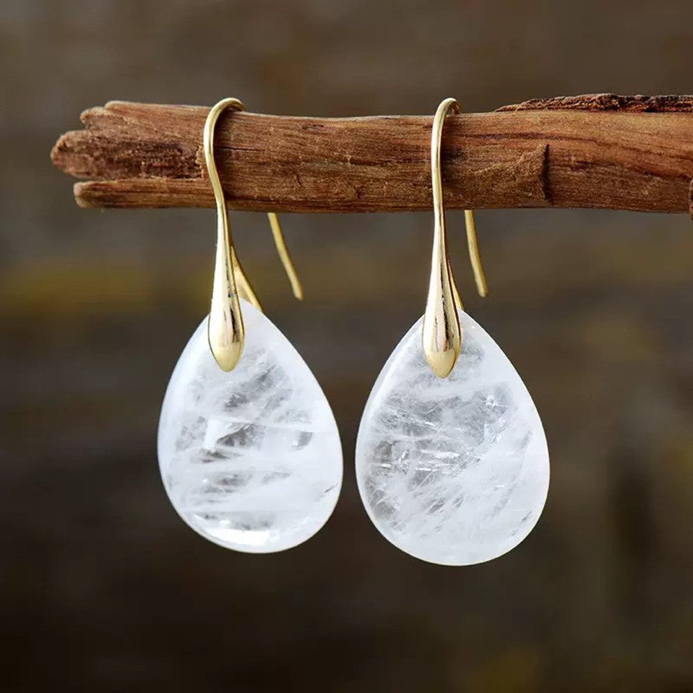 Karmandala Ohrring-Set 18k vergoldet Naturstein Ohrringe mit Edelsteinen 2x3 cm, 18k vergoldet Bergkristall Ohrringe für Klarheit, Fokus und Balance