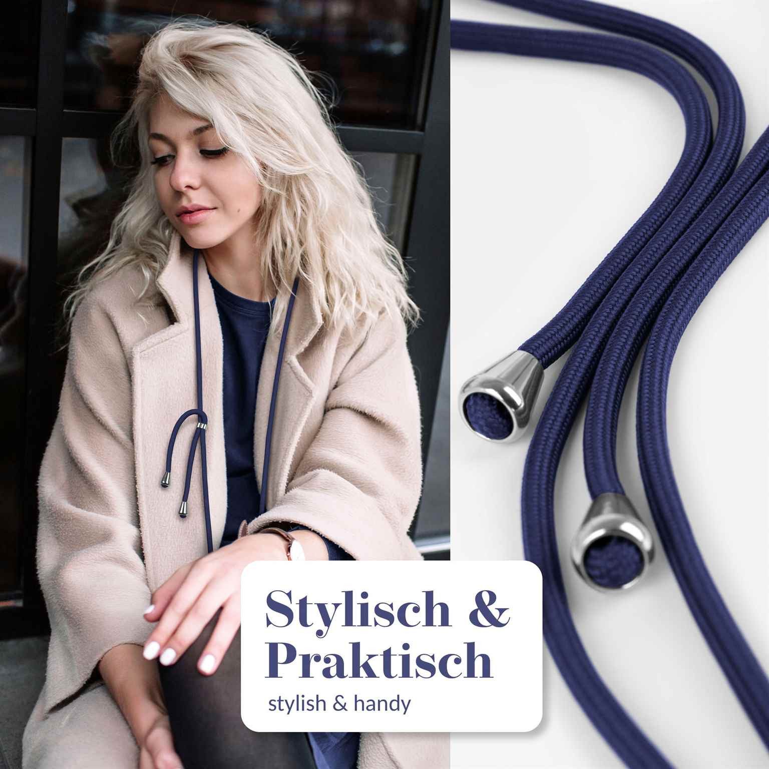 moex Handykette für iPhone 12 Pro Max Handyband ohne Hülle Unleash Blau 6,7 Zoll, Umhängeband mit Karabiner Handy Kette zum Umhängen Band abnehmbar