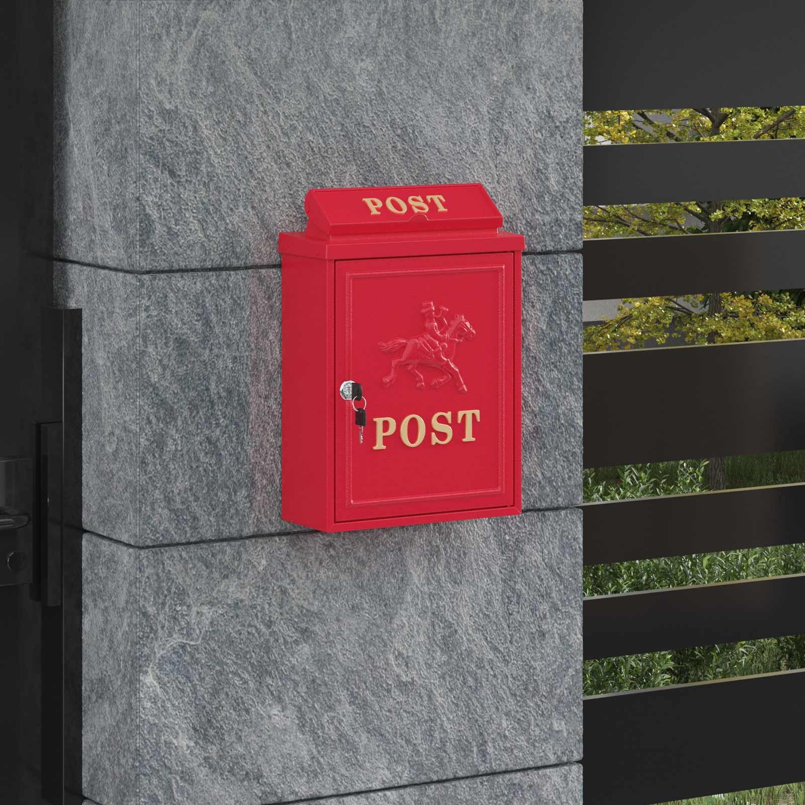 vidaXL Briefkasten Wandmontierter Briefkasten Rot 29 x 13 x 41 cm Gussaluminium (1-St)