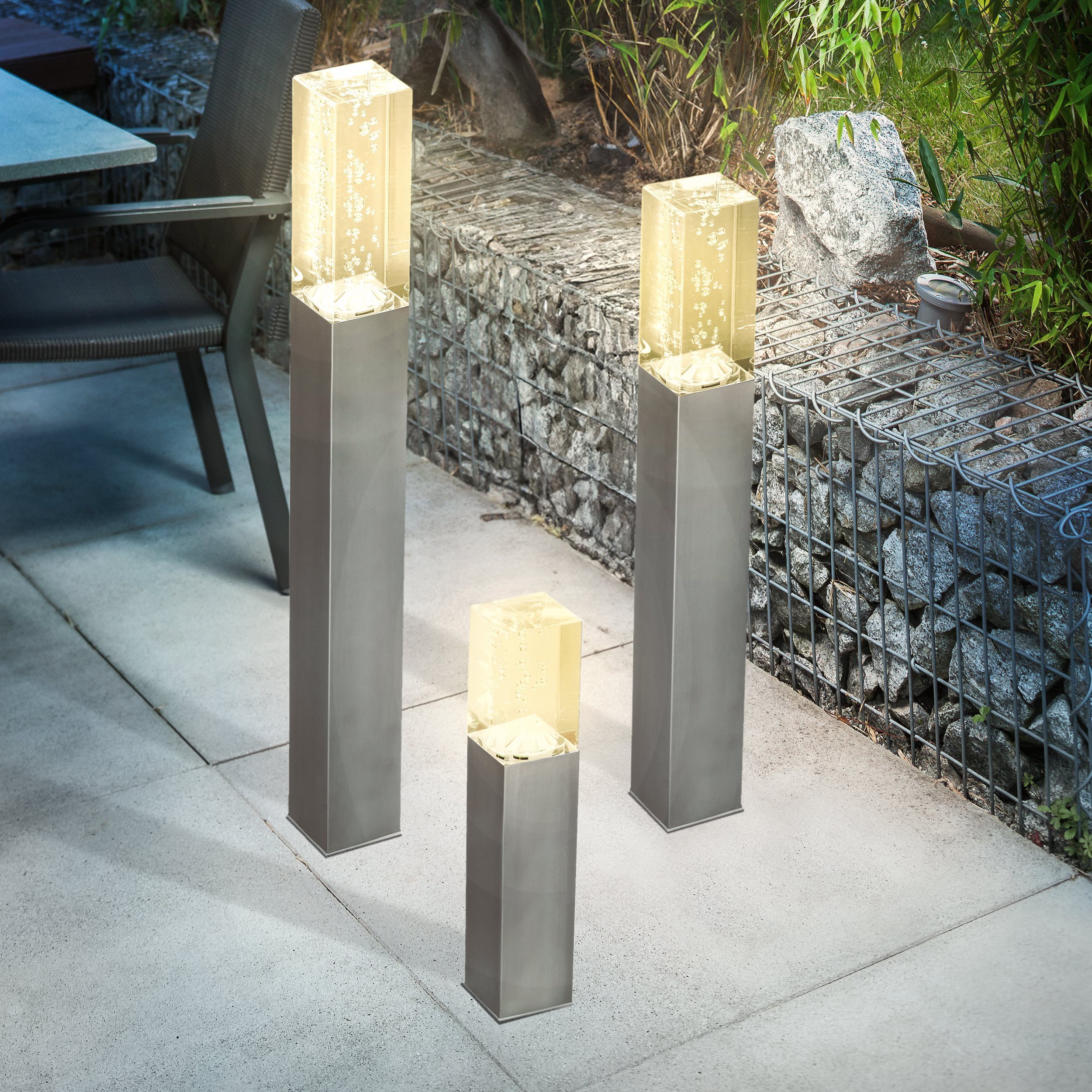 esotec LED Gartenleuchte 3er Set Solar Metall-Standleuchten Bubble Tower H=30+50+63cm 102557, automatisches Einschalten bei Dämmerung, LED fest integriert, warmweiß