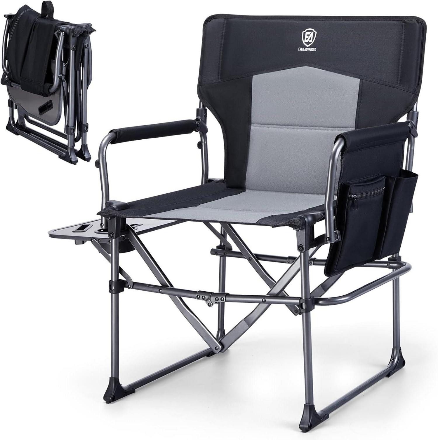 Campingstuhl Faltbarer Campingstuhl 180KG Belastbar mit Seitentisch und Tasche