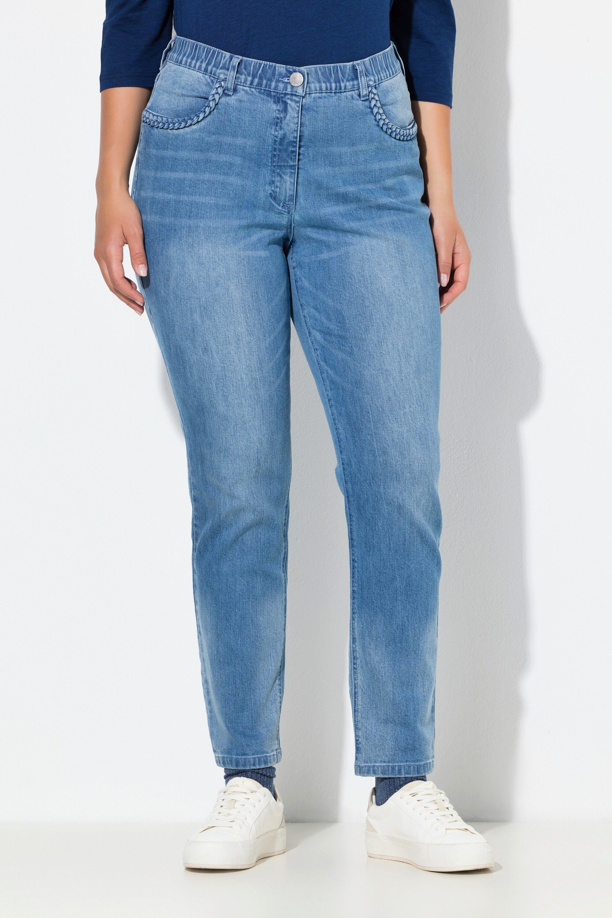 Regular-fit-Jeans Jeans Mia schmales gerades Bein Flechtdetail
