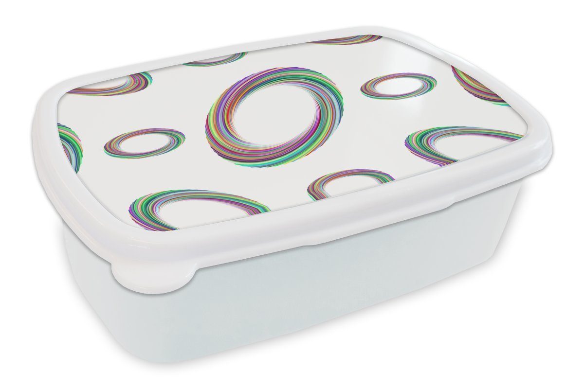 MuchoWow Lunchbox Ring - Regenbogen - Muster, Kunststoff, (2-tlg), Brotbox für Kinder und Erwachsene, Brotdose, für Jungs und Mädchen weiß | Lunchboxen