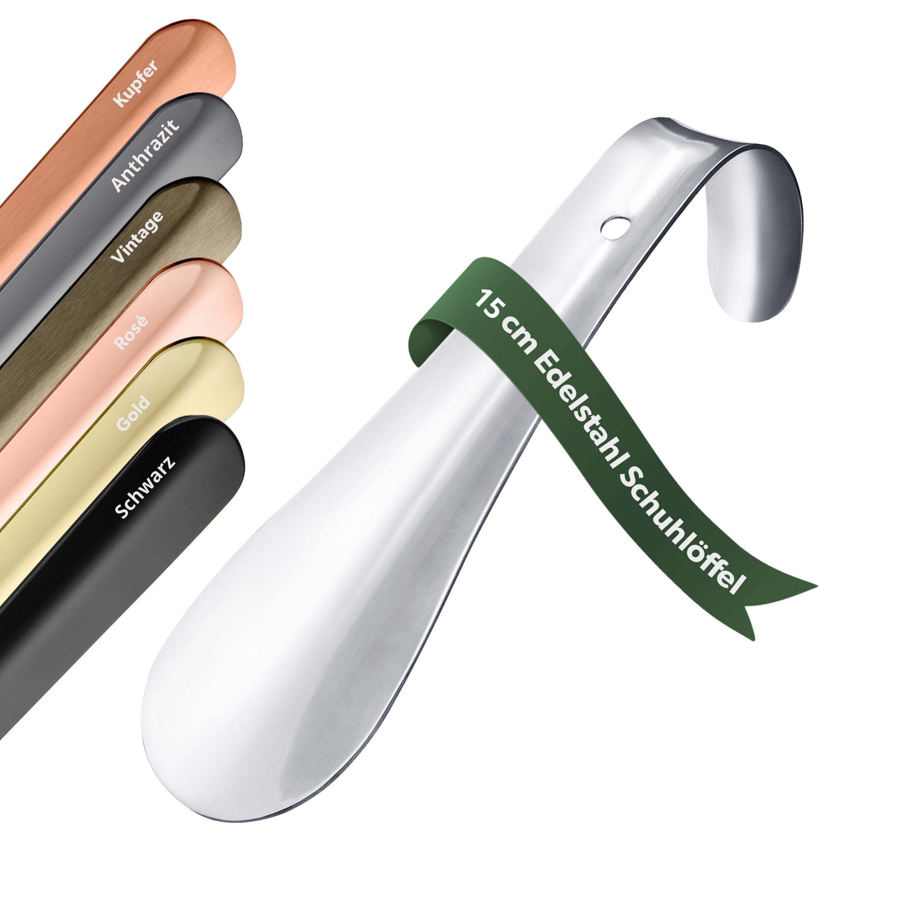 JK Trade Schuhlöffel 15cm Edelstahl poliert (1-tlg., klein & stabil), ideal für Reisen – Silber, Aufhängbar & hochwertig verarbeitet