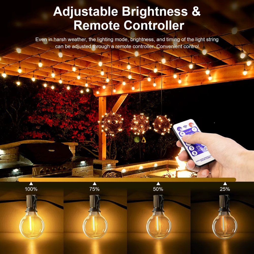 Athlix LED-Lichterkette Solar-LED-Outdoor-Lichterkette mit Fernbedienung G40-Lampen, Vielseitige Lichtmodi, wasserdicht, IP65-Zertifizierung – Bild 4 von 5