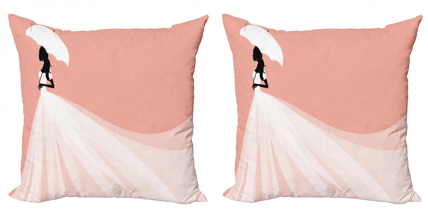 Stück), Digitaldruck, Kissenbezüge (2 Accent Doppelseitiger Hochzeit Abakuhaus Modern Lachs Regenschirm