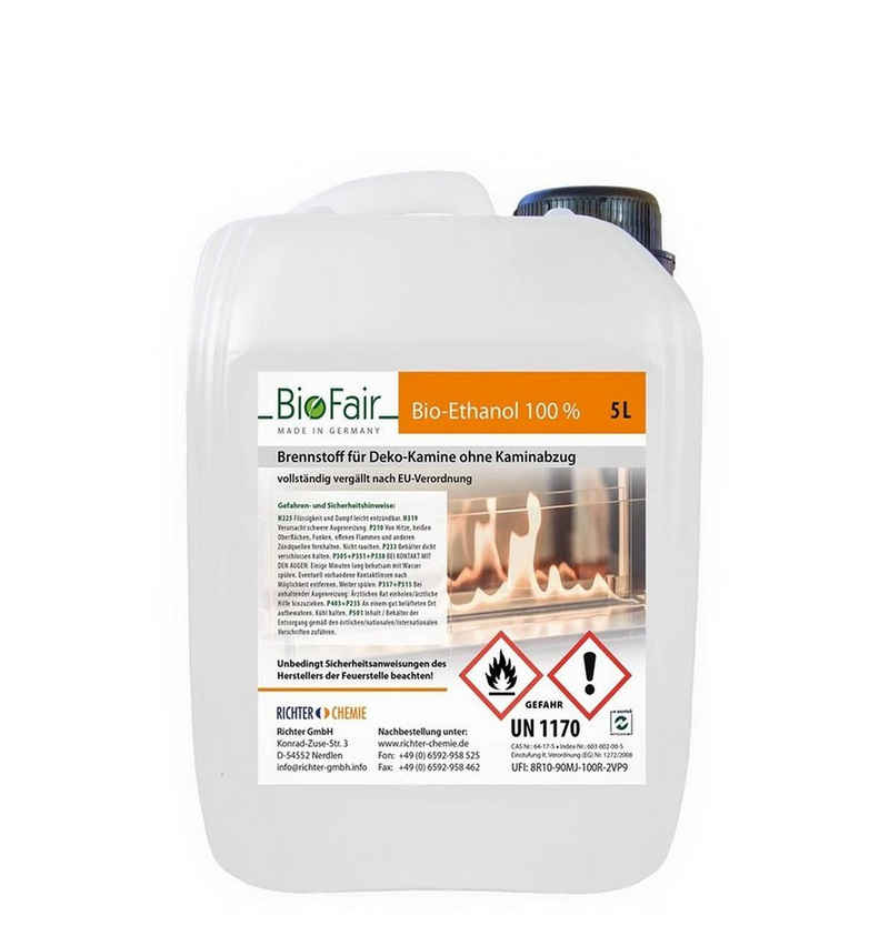 Richter Chemie Echtfeuer-Dekokamin BIO Fair Bioethanol 100% 4x 5ltr. Kanister für Ethanol-Kamine