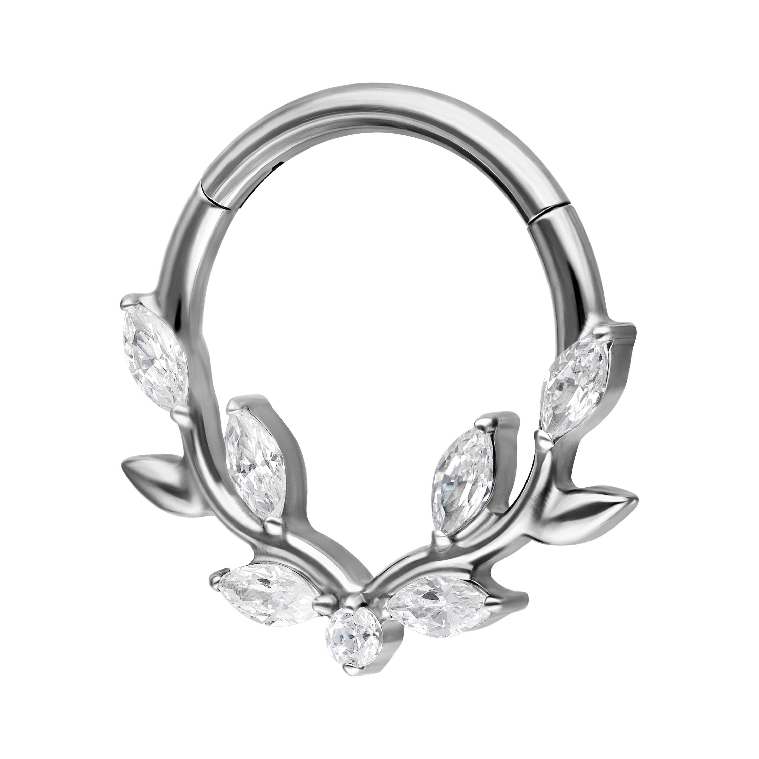 Wildcat Nasenpiercing Lovely Crystal Leaf Septum Clicker für Ohr, Nase, 1 Stück, Titan Grad 23 - wasserfest, hautverträglich, Silber – Bild 4 von 5