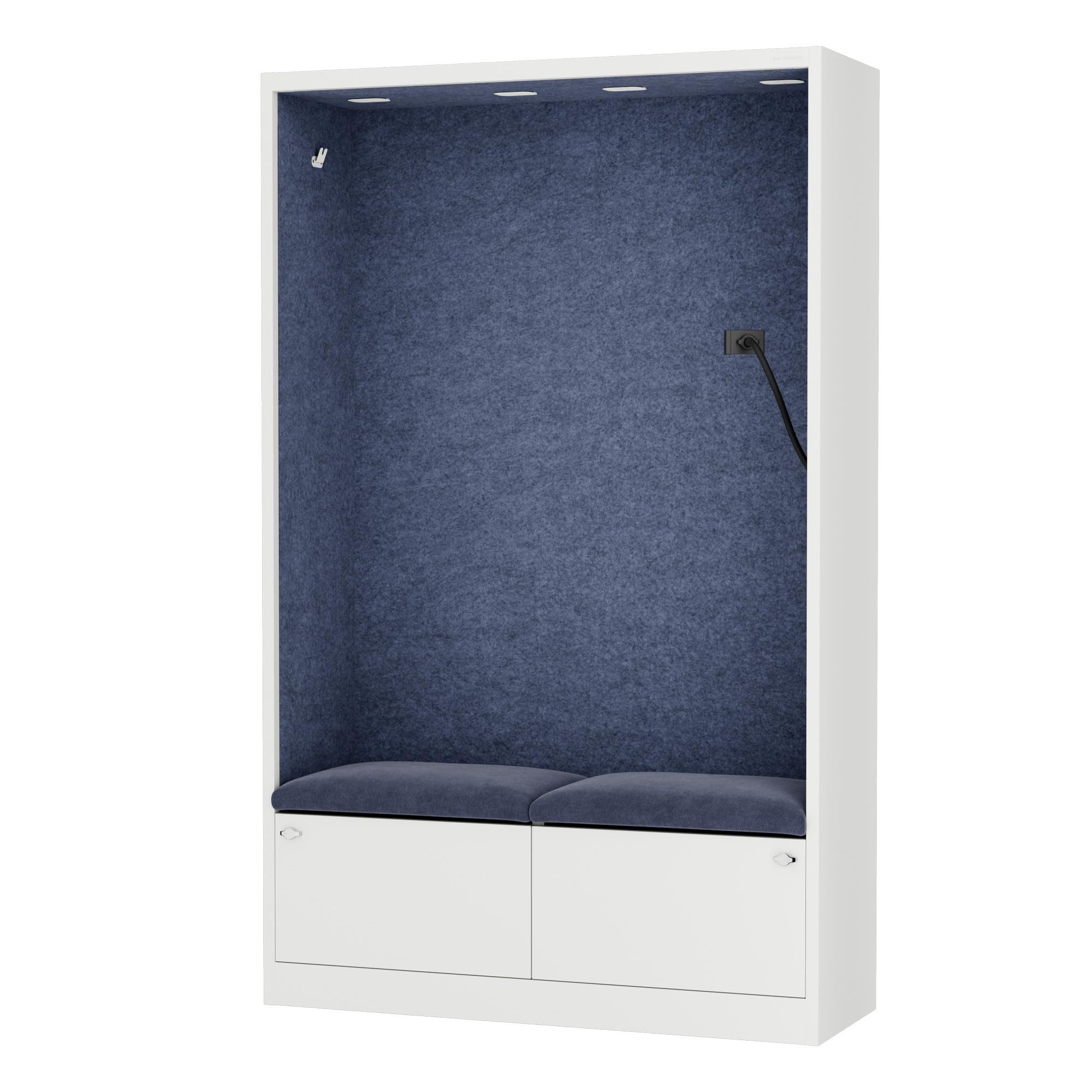 Jan Nowak Raumteiler Akustikkabine Telefonkabine SALLY 115 cm NRC 0,8 Sitzplatz USB-C, Stahl pulverbeschichtet recycelte PET-Paneele B1 185 x 115 x 40 cm, Bürokabine schallabsorbierend PET offen 4 Rahmen 4 Polsterfarben