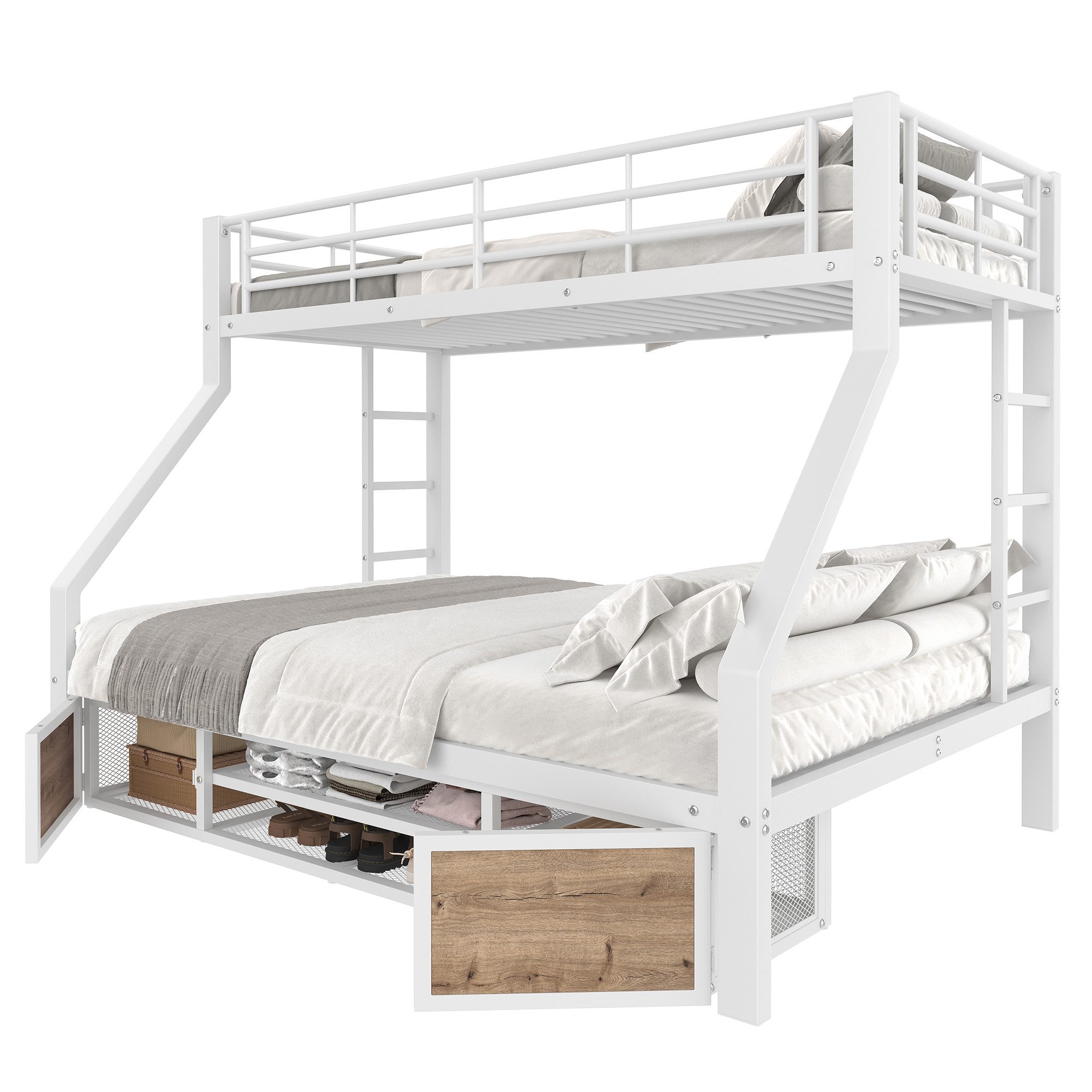 Etagenbett mit 2 Liegeflächen, Lattenrost und Stauraum