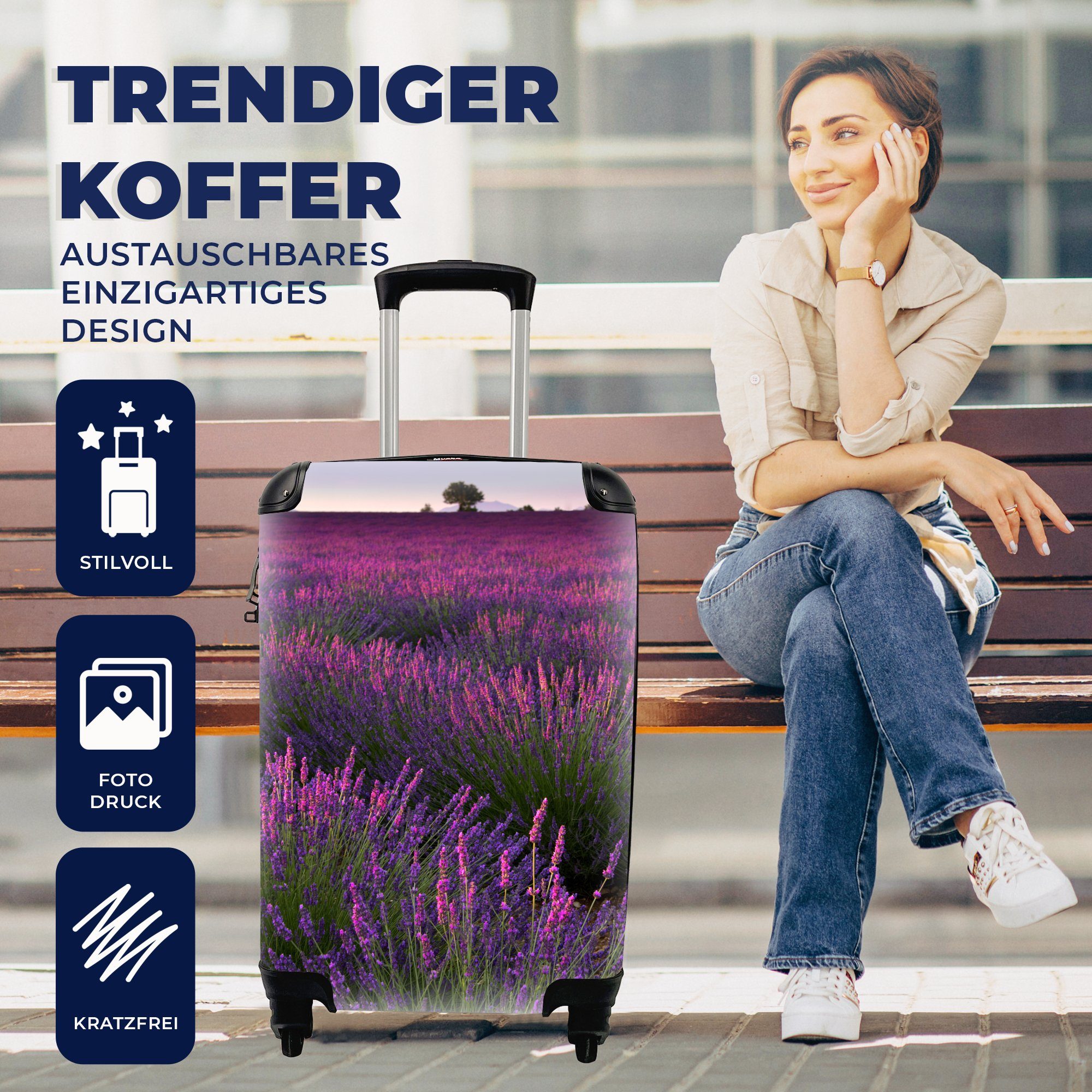 Trolley, Reisetasche Lavendelblüten für Ferien, Lila Feld, auf rollen, MuchoWow Handgepäckkoffer einem Reisekoffer mit Rollen, 4 Handgepäck