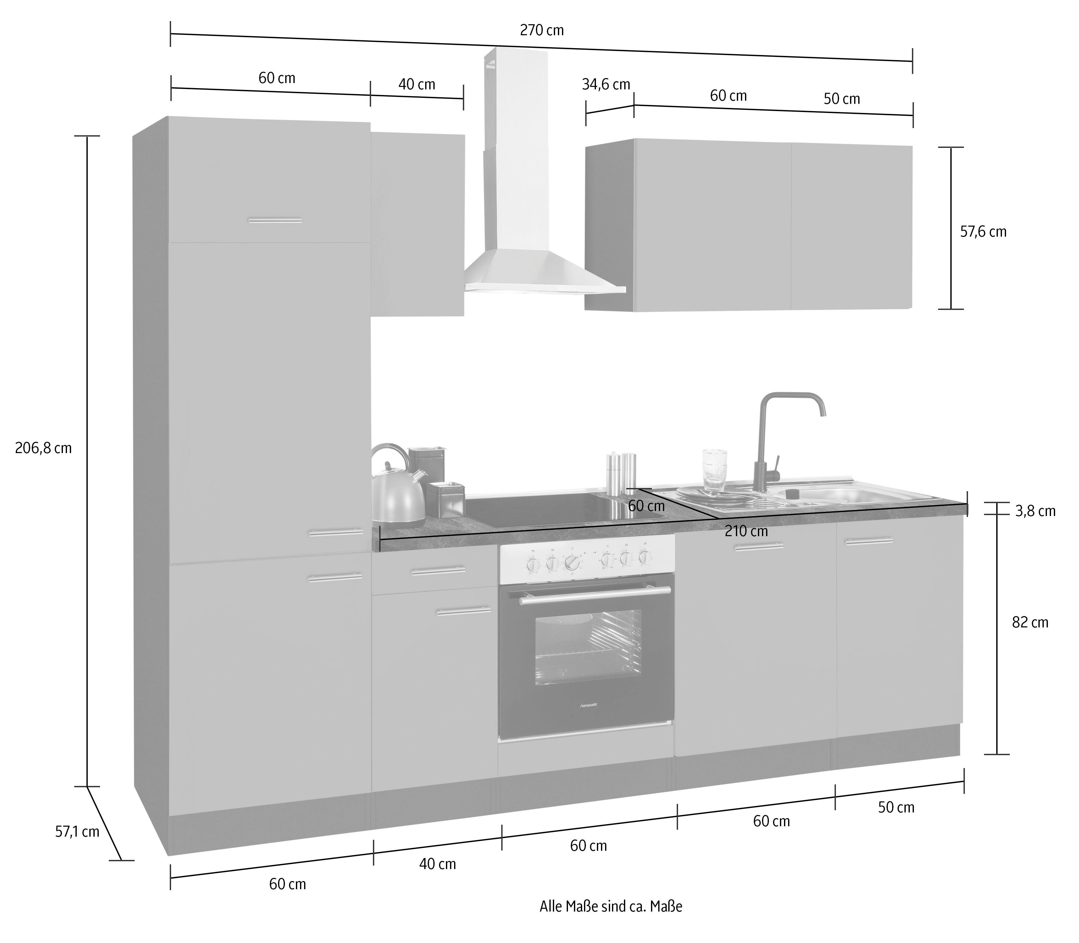 OPTIFIT Küchenzeile Malika, Breite 270 rostrot/anthrazit-black stone cm, mit Hanseatic-E-Geräten