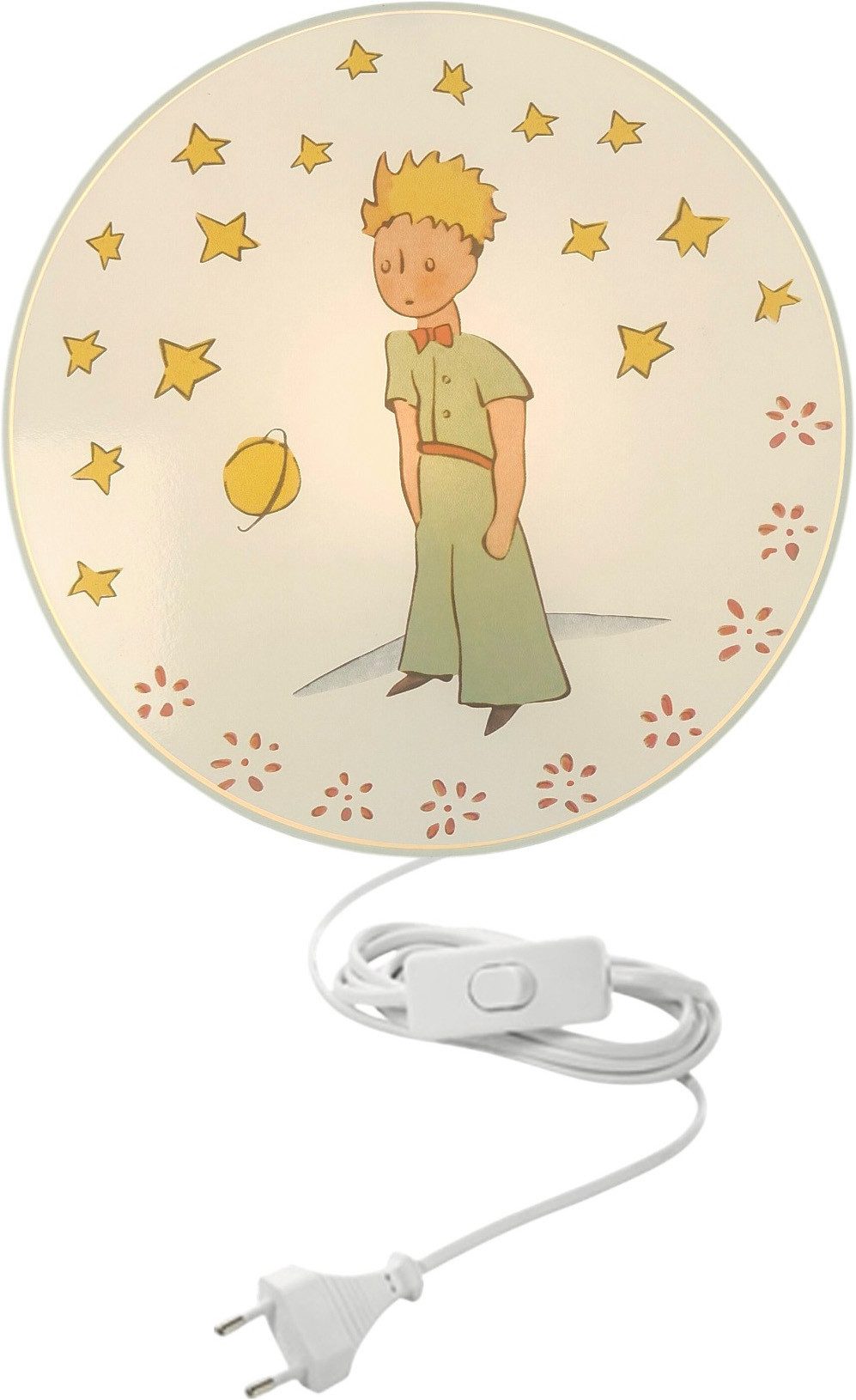 niermann Wandleuchte Kinderlampe mit Motiv "Der kleine Prinz", Kinderzimmer, ohne Leuchtmittel, bruchsicheres Gehäuse, Schalter im Anschlusskabel, Made in Germany