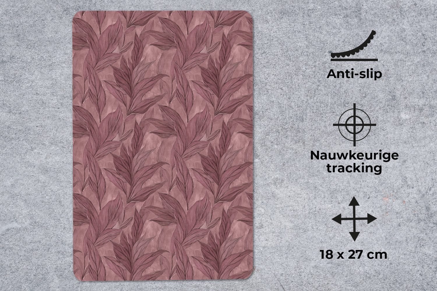 MuchoWow Mauspad Blätter - Muster - Lila (1-St), Maus Pad Klein, Gaming Zubehör, Büro Deko, 13x20 cm