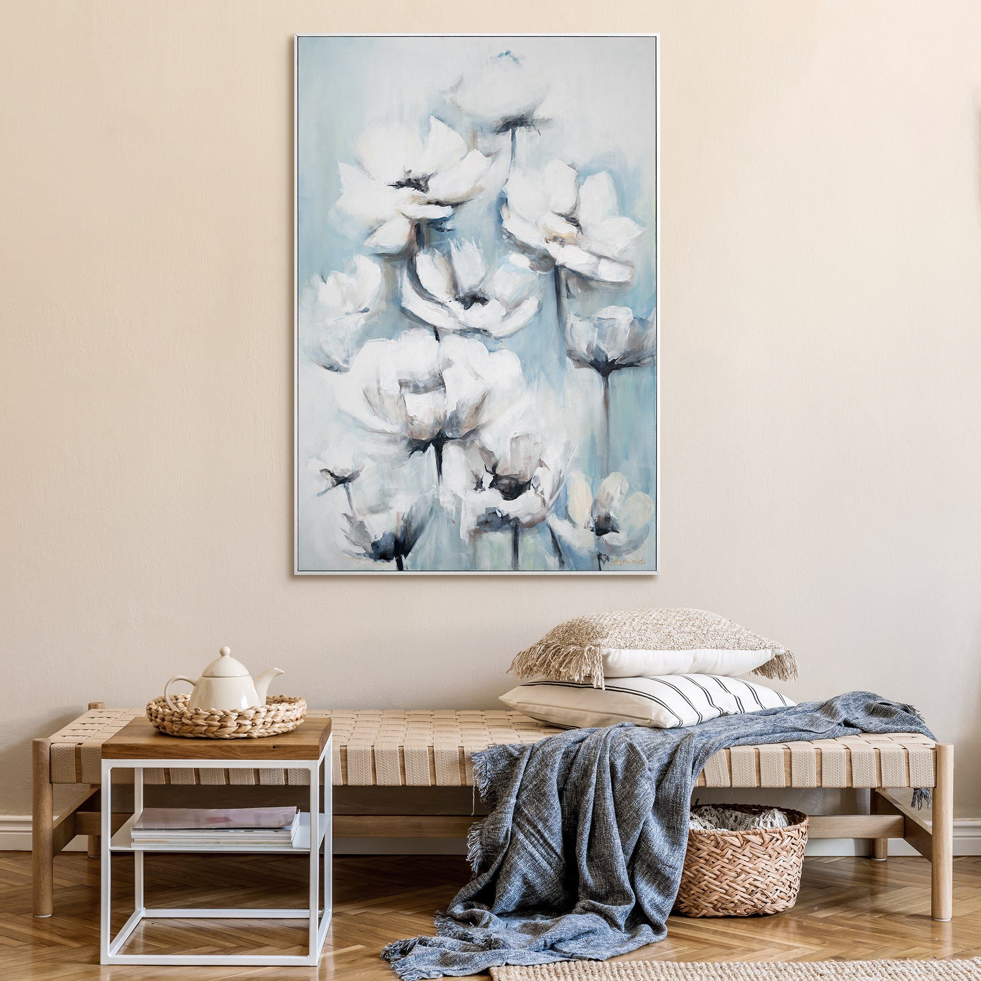 in Weiß Blumige Blumen Gemälde Zärtlichkeit, Rahmen YS-Art Mit