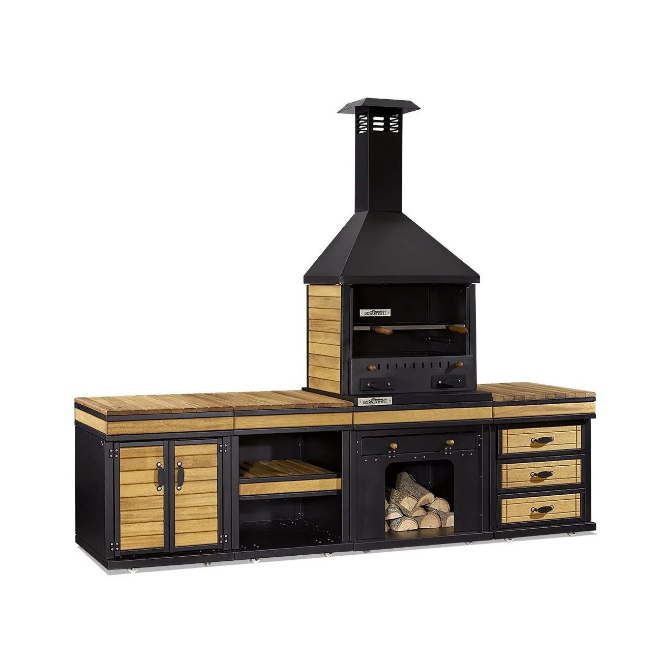 Xlmoebel Outdoor-Küche XLMOEBEL Grillküche aus Holz und Edelstahl, robust, Made in Europa