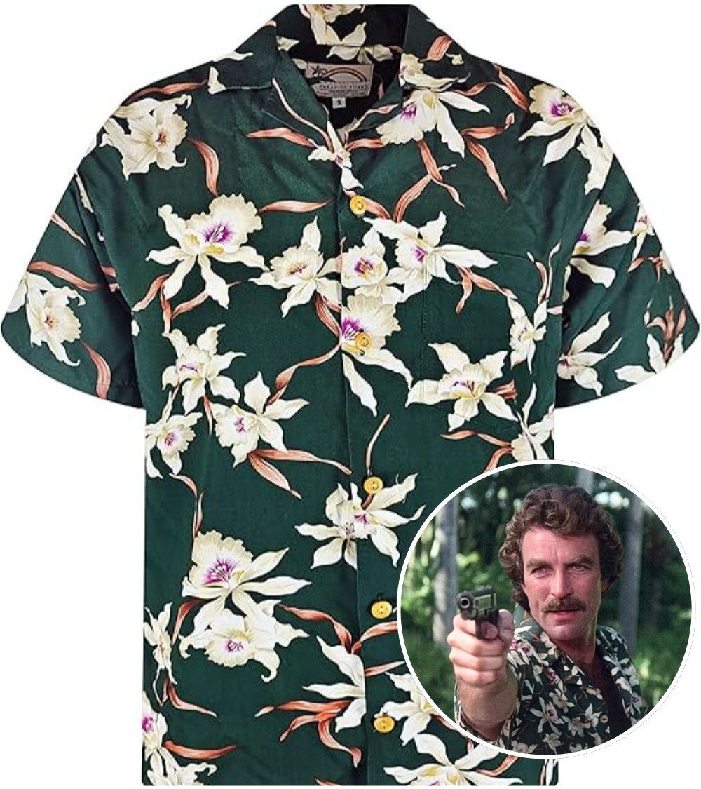 Paradise Found Hawaiihemd Tom Selleck "Rainforest" Original Hawaiihemd Kurzarm Front-Tasche