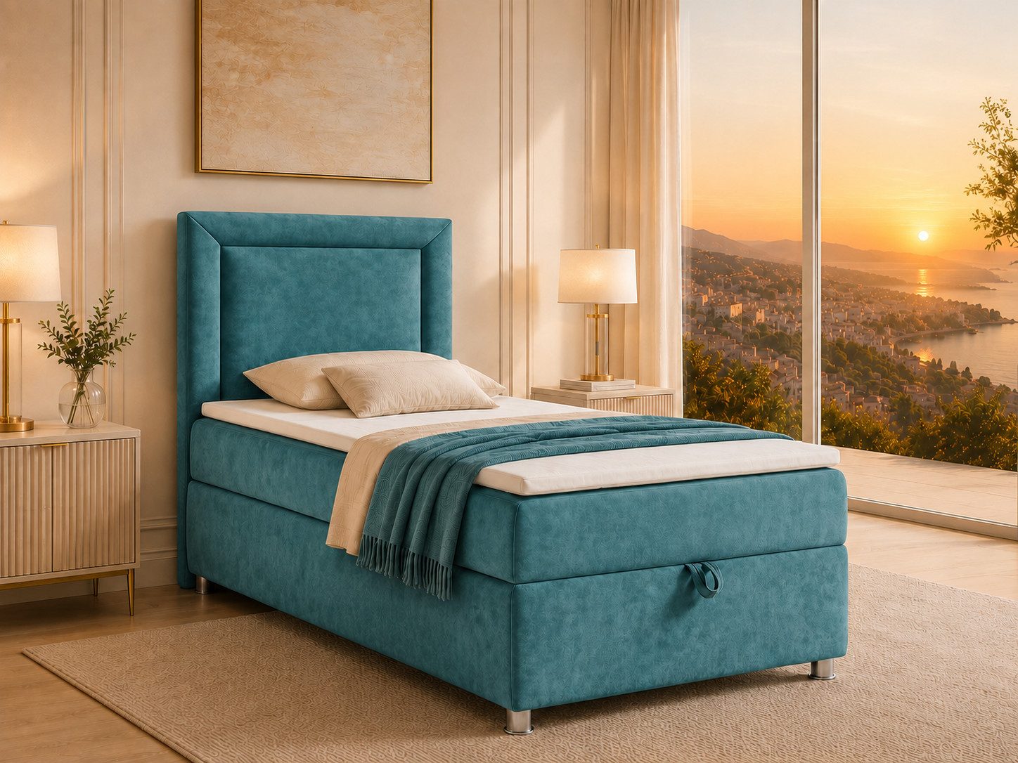 Best for Home Boxspringbett Trinity K-3 SINGLE mit Bettkasten & ca. 5 cm Topper (Einzelbett, Polsterbett mit gepolstertes Kopfteil, Jugendbett, Kinderbett versch. Größen, 3-St., 70x200 80x200 90x200 100x200 cm), Einzel-Boxspringbett mit integriertem Bettkasten