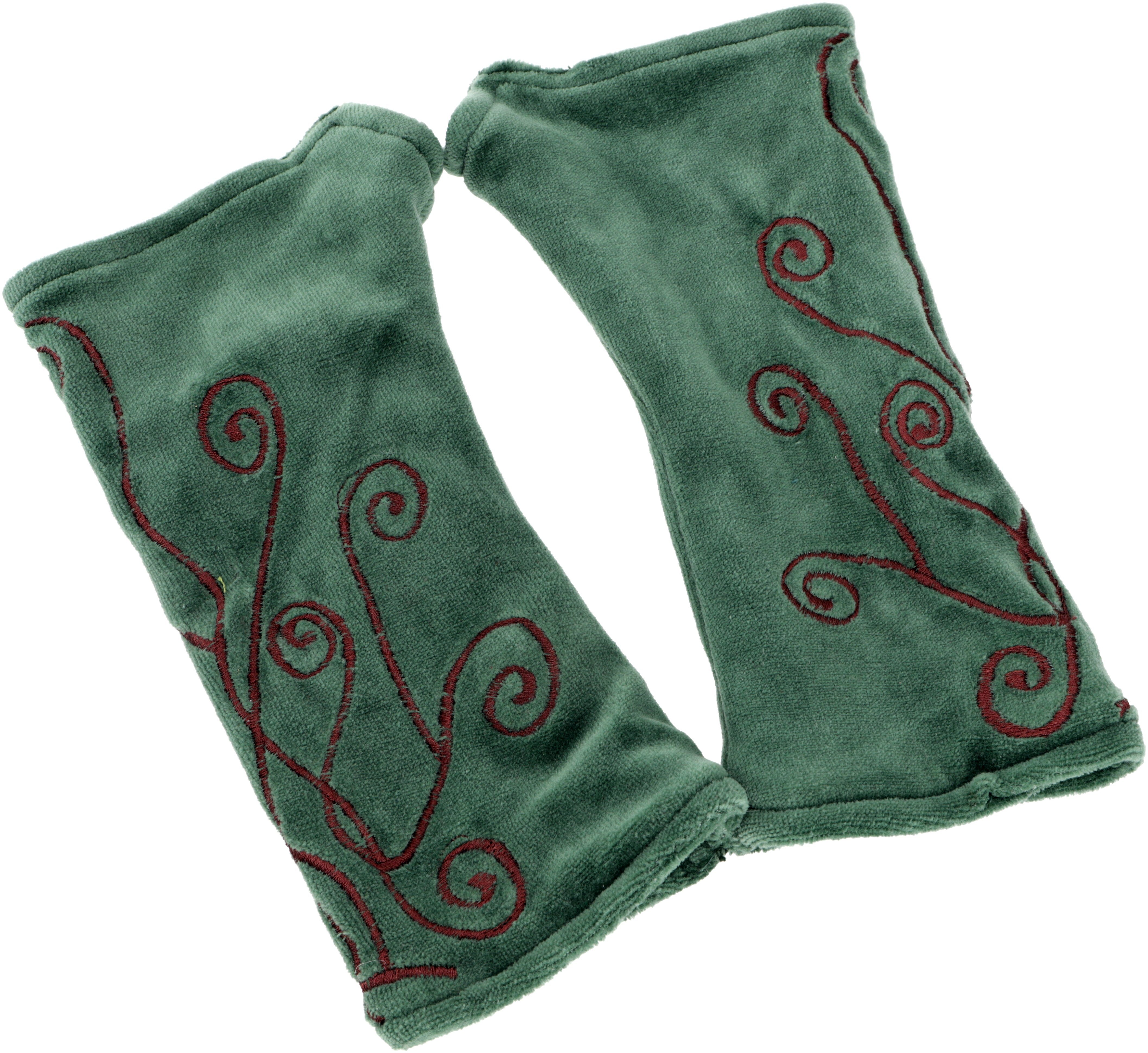 Guru-Shop Strickhandschuhe Bestickte Handstulpen aus Samt, Wendestulpen -..