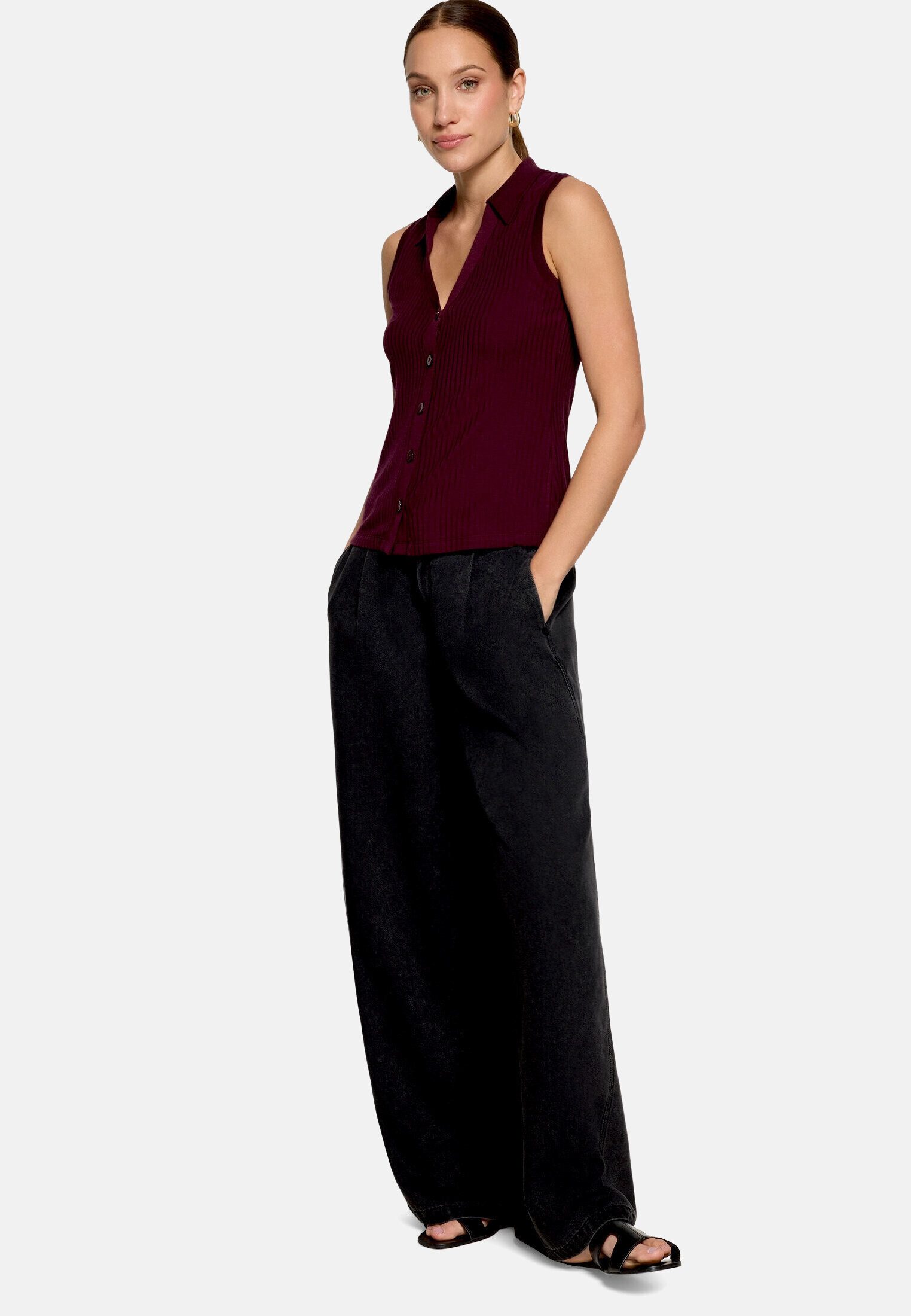 Zero T-Shirt Damen mit Kragen (1-tlg) Gerippt