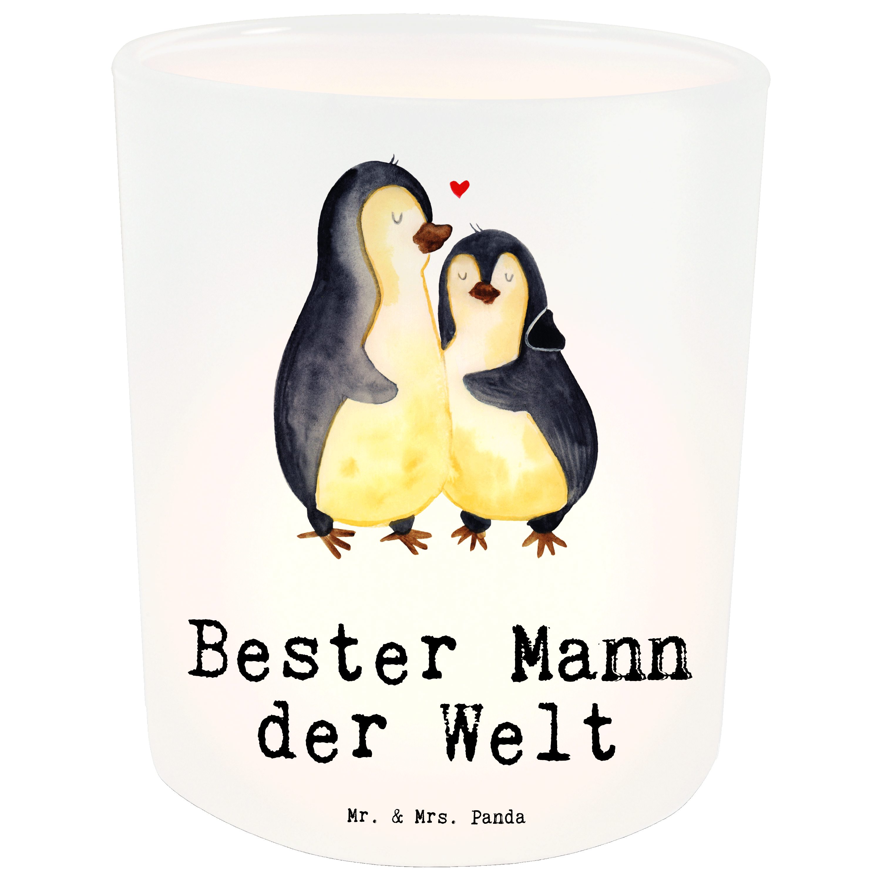 Mr. & Mrs. Panda Windlicht Pinguin Bester Mann der Welt - Transparent - Geschenk, Lebensgefährte (1 St)
