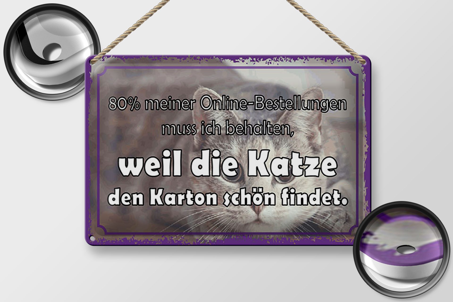 Femer GmbH Metallbild Spruch 20x30 cm weil die Katze den Karton schön findet