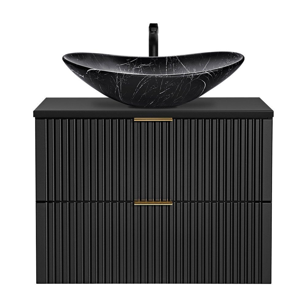 Lomadox Waschtisch ADELAIDE-56-BLACK, schwarz gerillt Keramik-Waschbecken günstig online kaufen